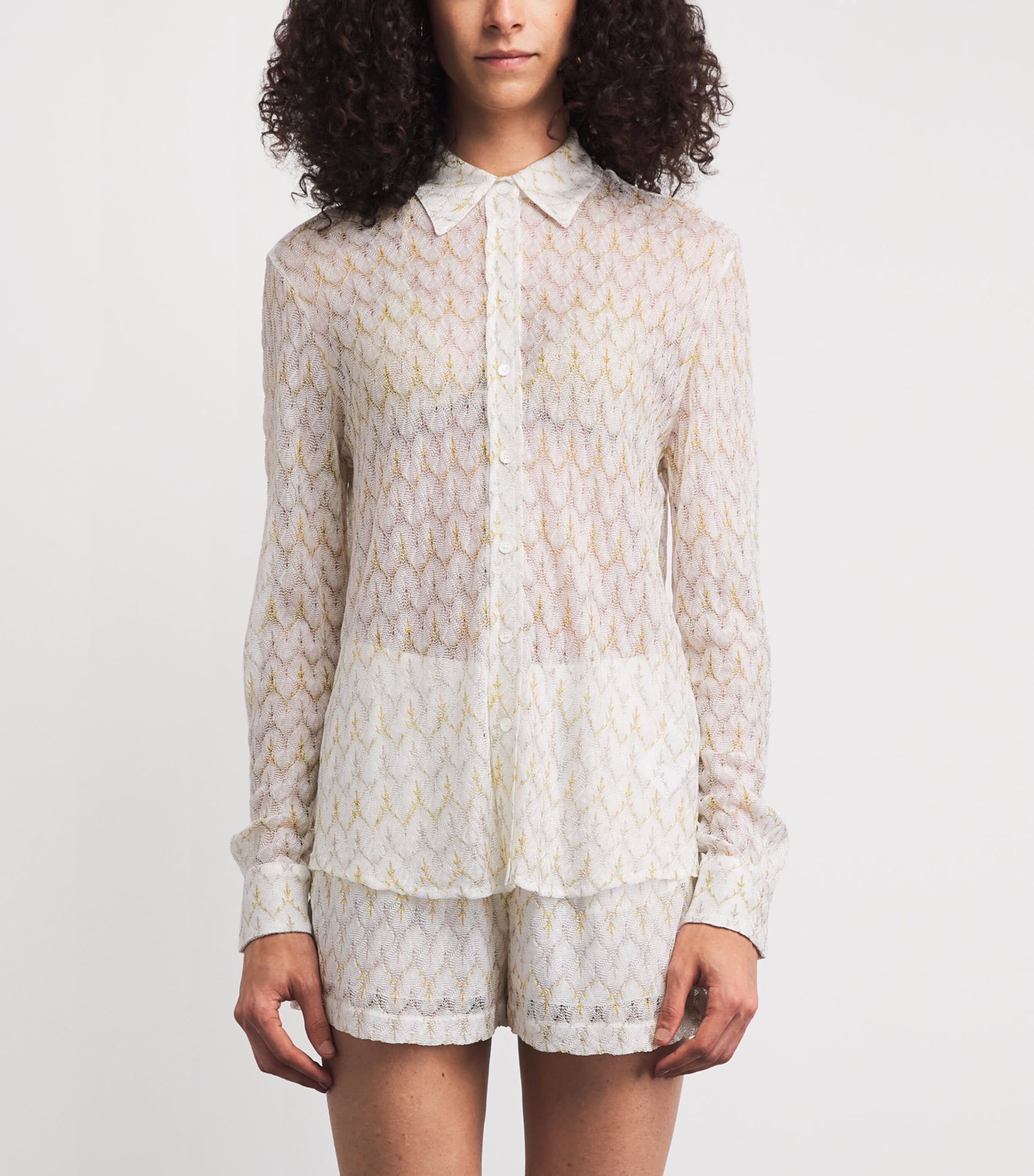 Missoni Womens Crochet Zigzag Shirt White /gold Image 4