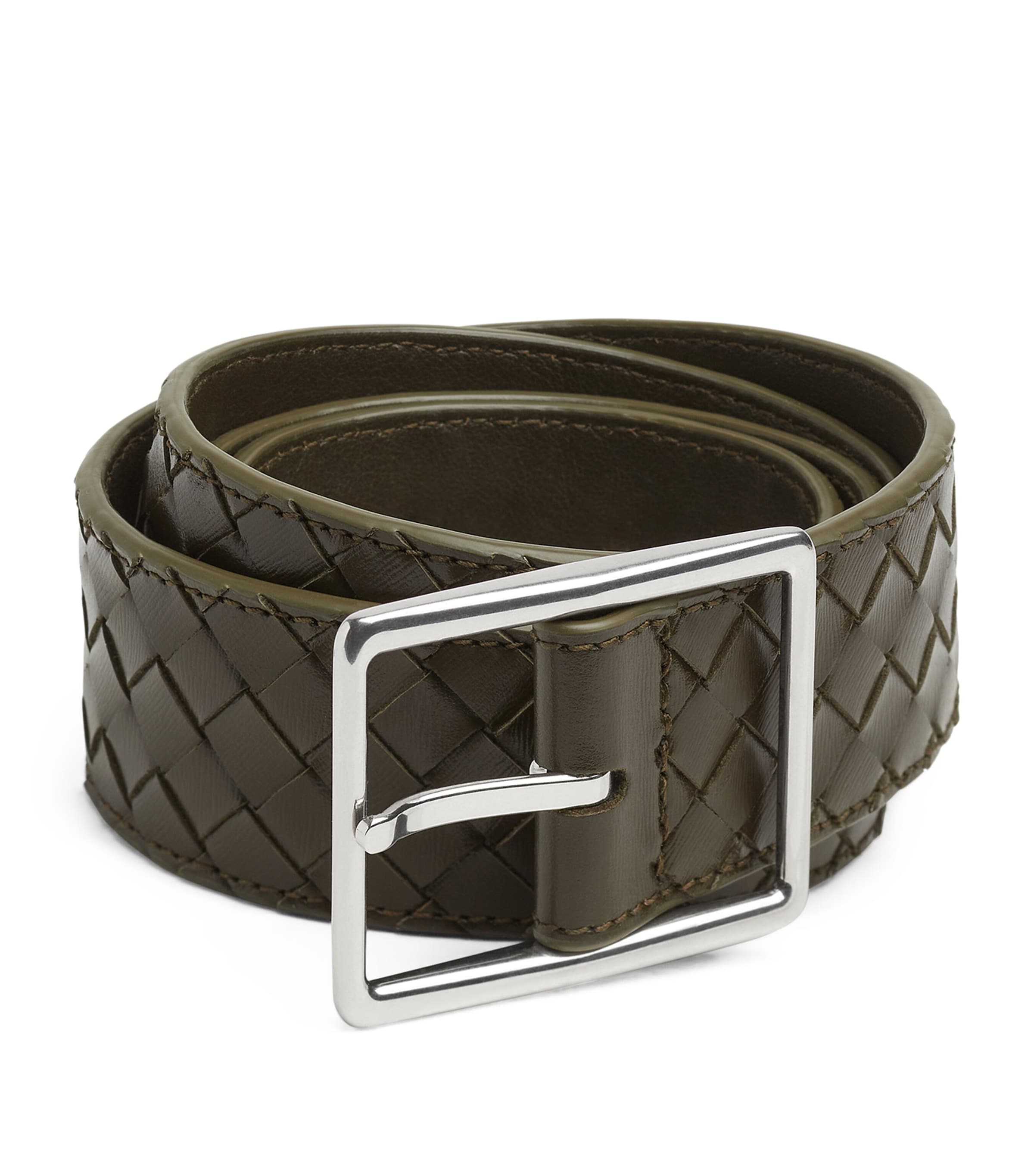 Shop Bottega Veneta Leather Intrecciato Piccolo Belt In Green