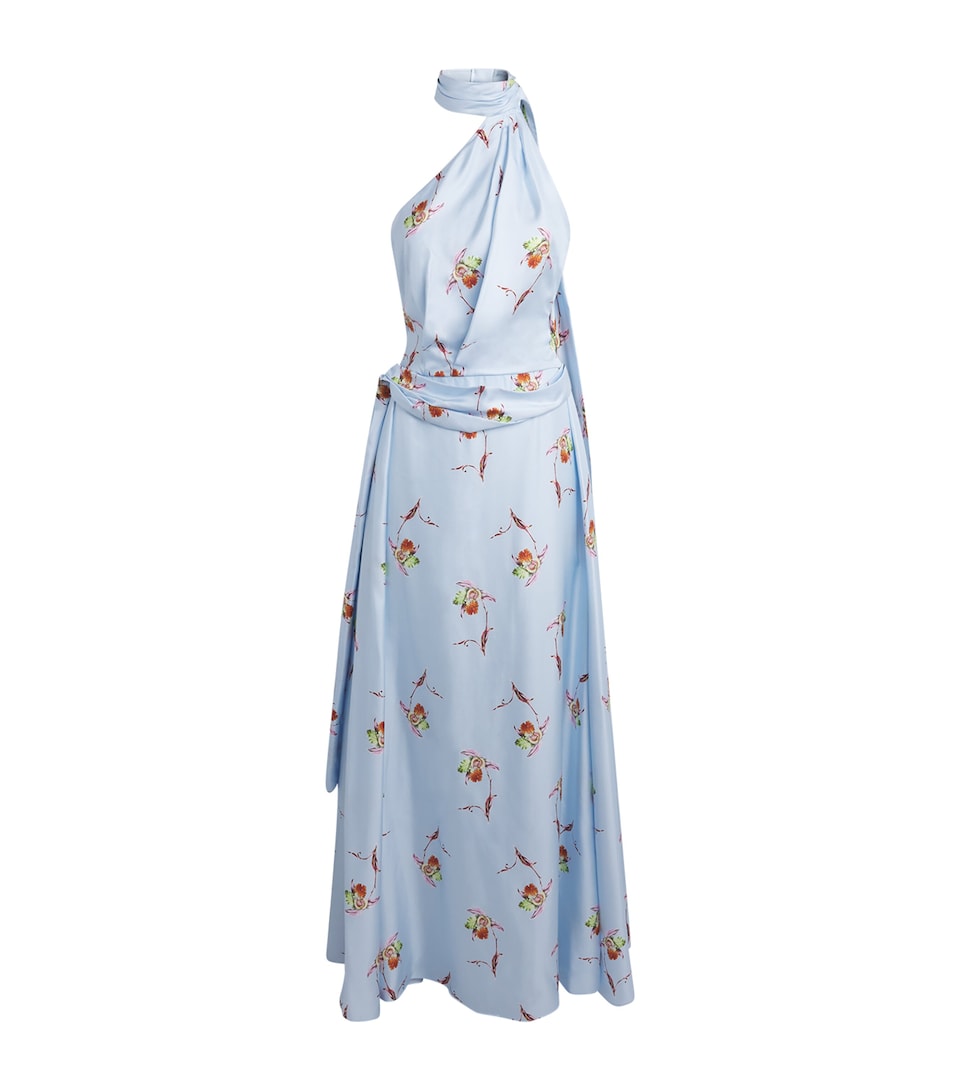 Emilia Wickstead Silk Twill Desde Maxi Dress Blue Lily