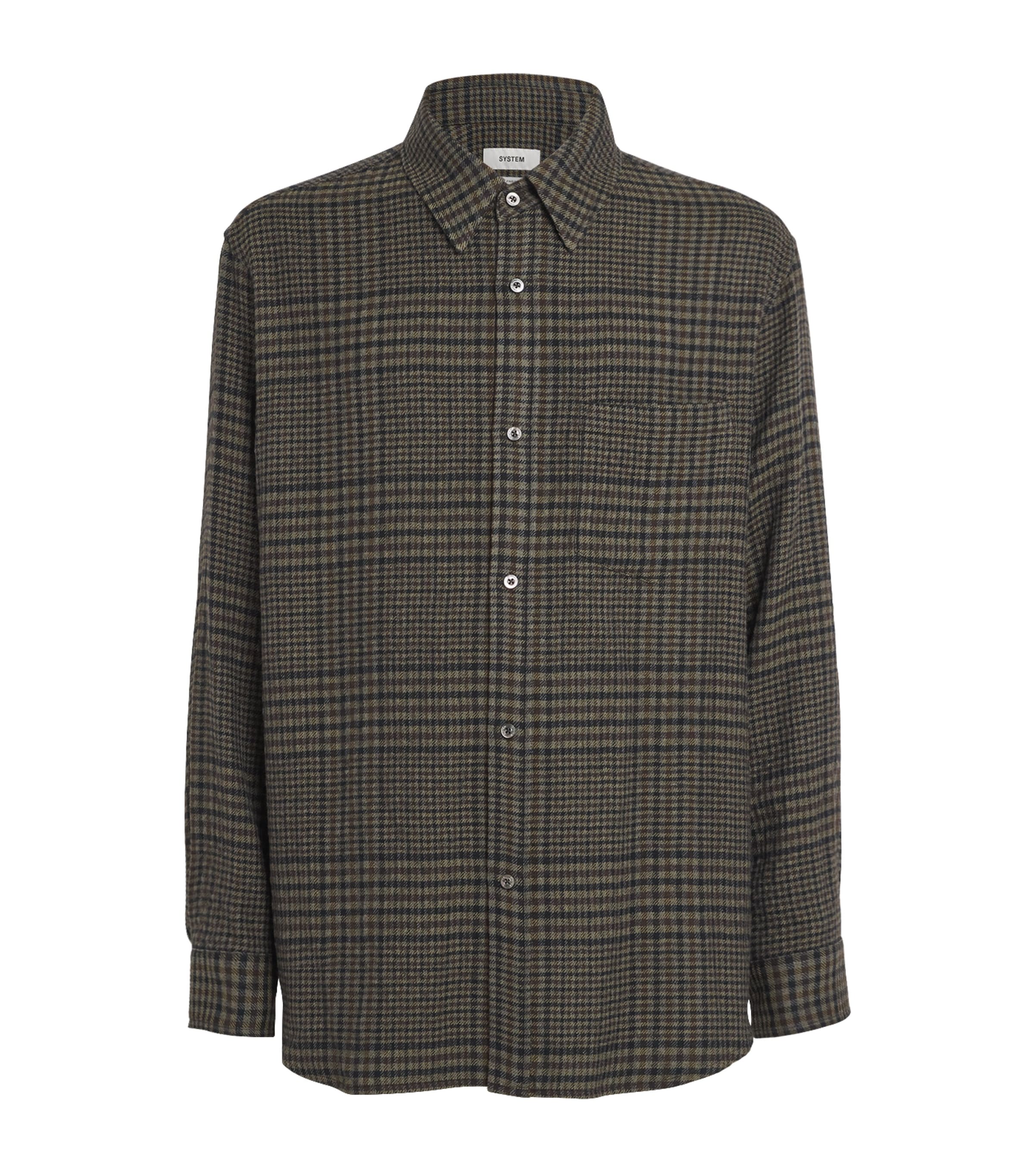 System Wool-blend Check Shirt In Green