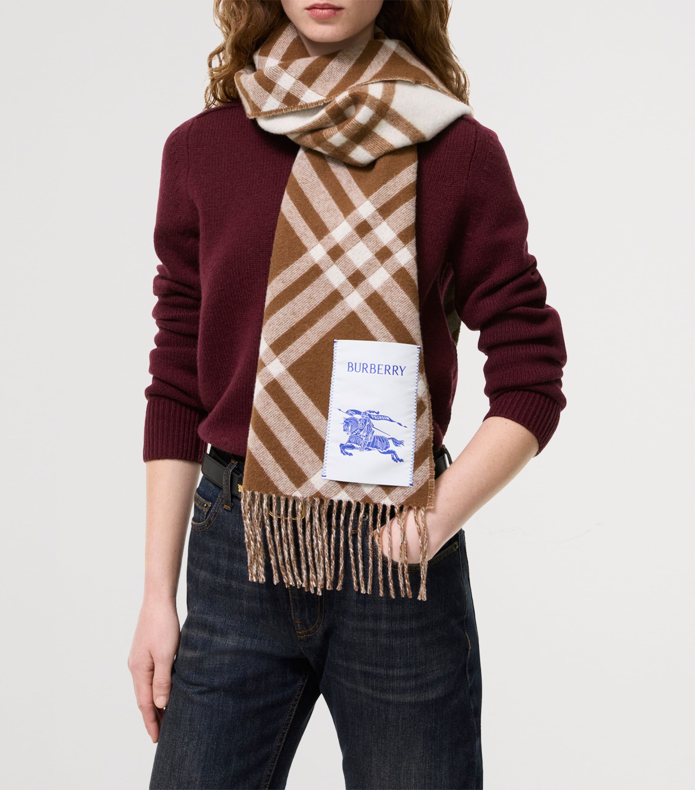 Burberry Brown Cashmere Check Scarf | Harrods US