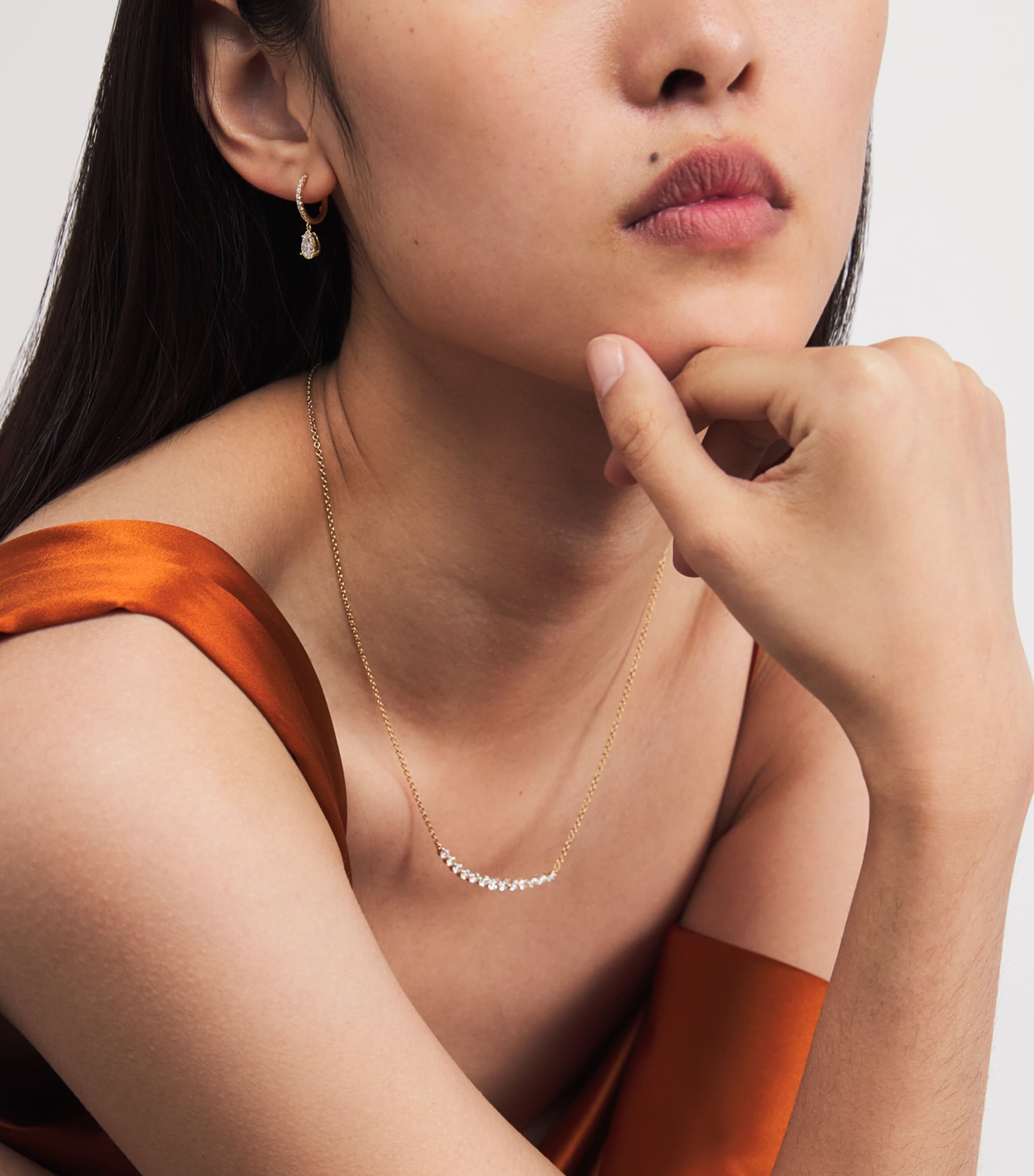 Small Yellow Gold and Diamond Huggie Earrings  YELLOW GOLD Image 2