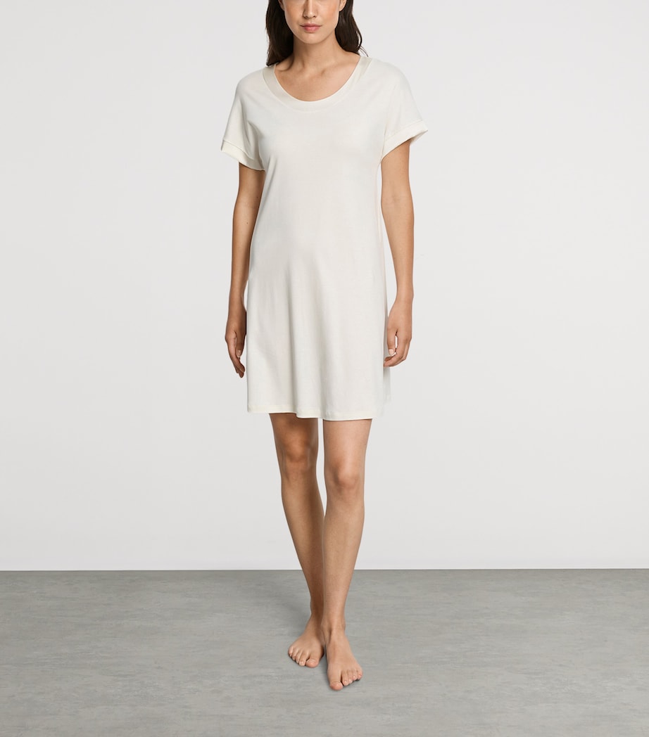Hanro Womens Cotton Satin-Trim Anilla Nightdress Misty White Image 4