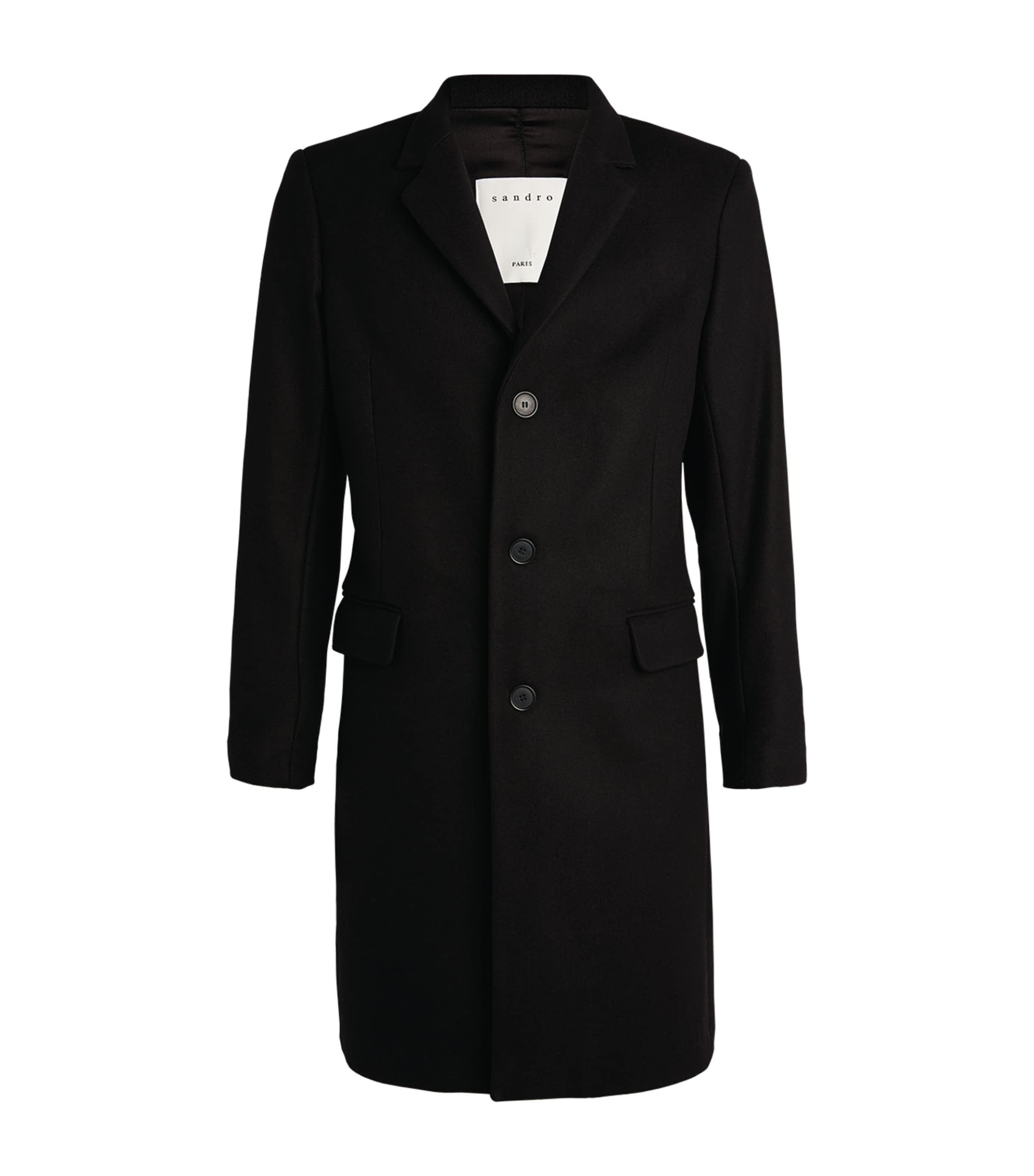 Sandro Single-breasted Coat In Black