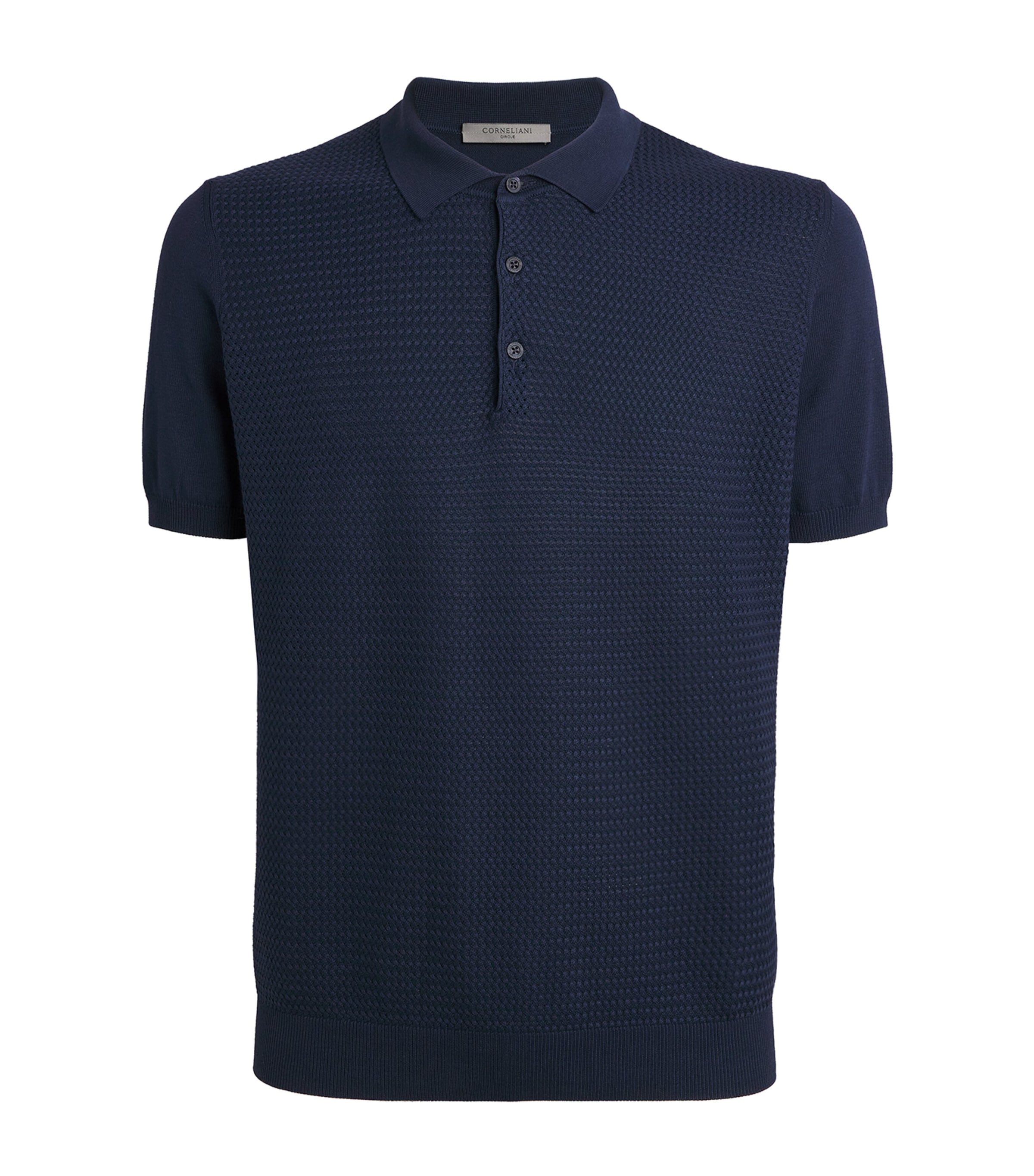 Corneliani Mens Cotton Textured Polo Shirt Navy Blue Image 1