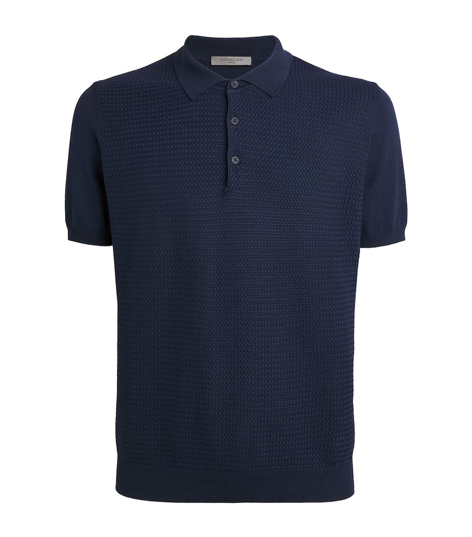 Corneliani Mens Cotton Textured Polo Shirt Navy Blue Image 1