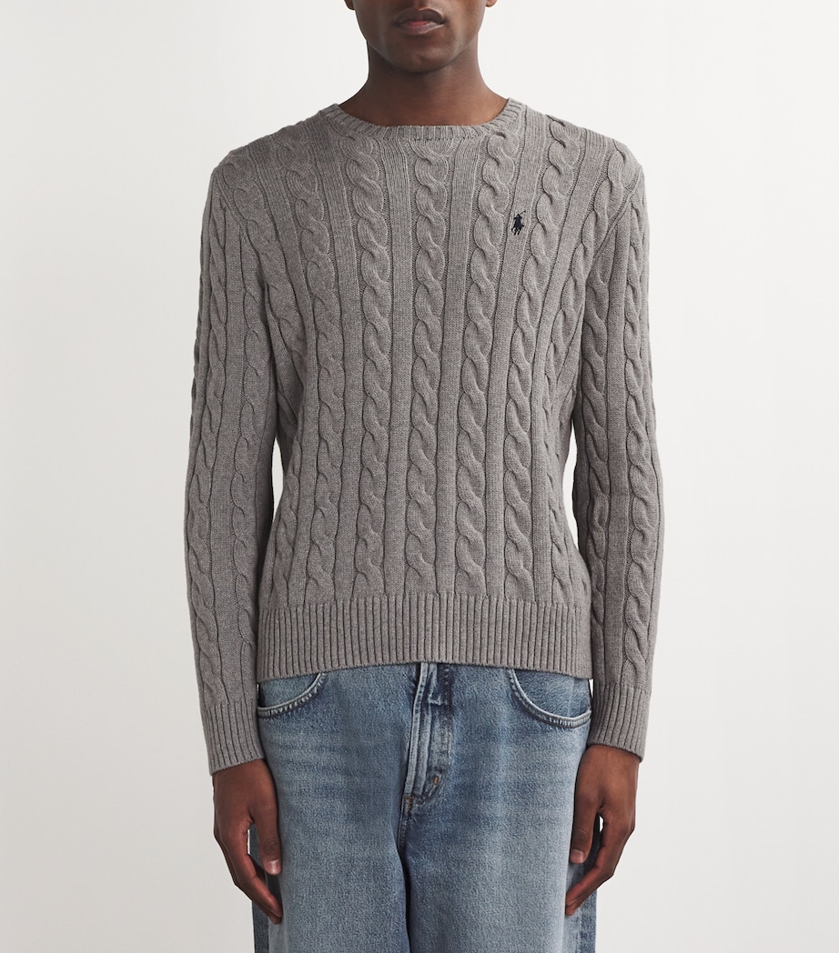 Polo Ralph Lauren Mens Cable-Knit Polo Logo Sweater Grey Image 3