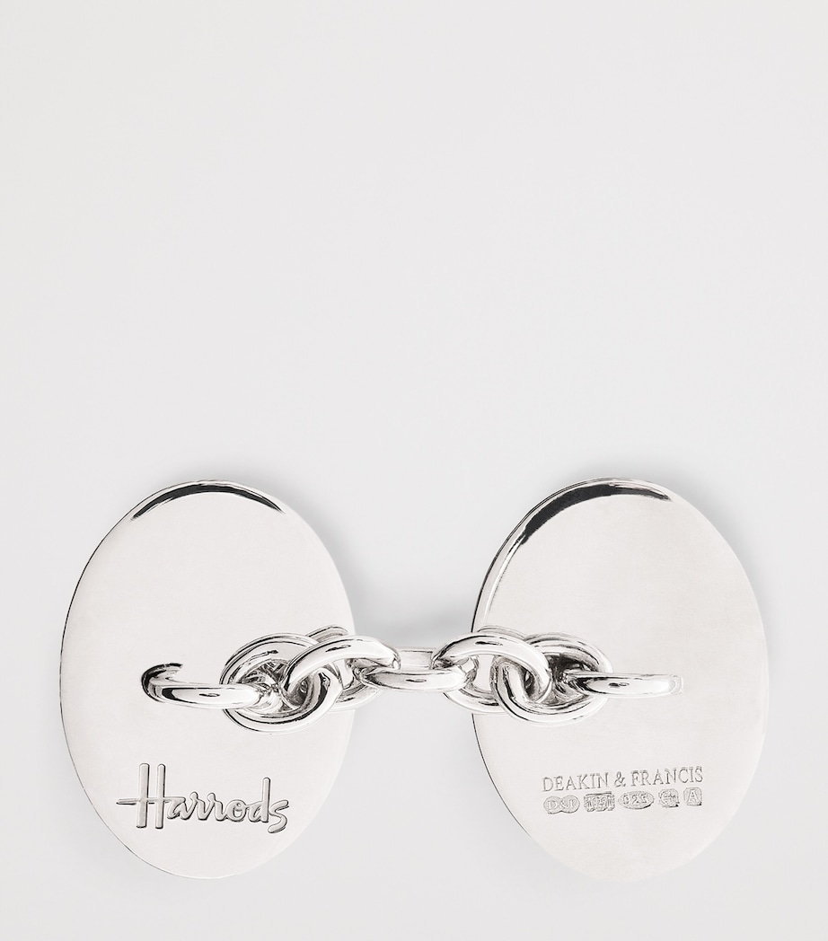 Sterling Silver Oval Chain Cufflinks GREEN Image 4