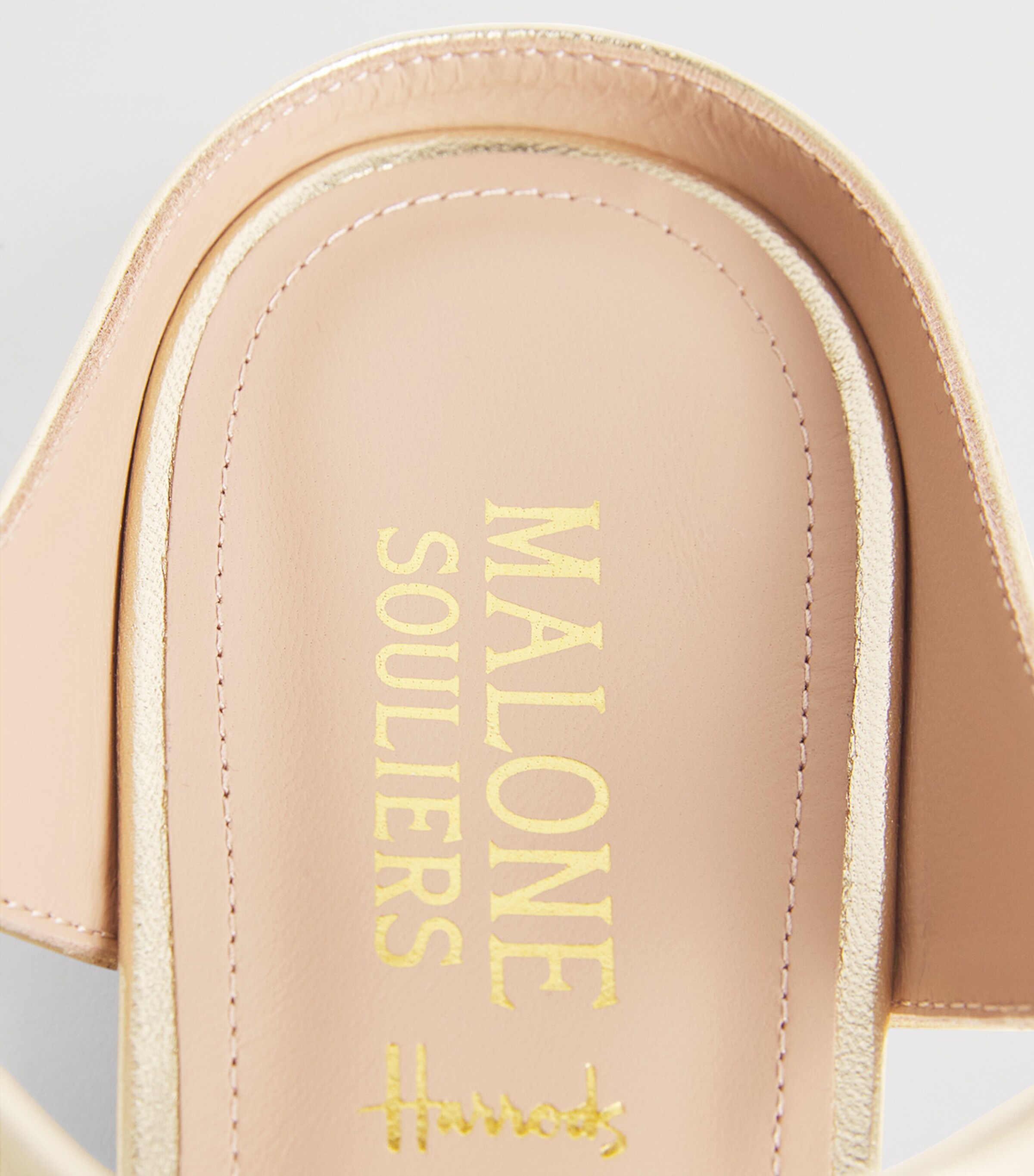 Malone Souliers x Harrods Metallic Leather Lena Sandals Antique Gold Image 7