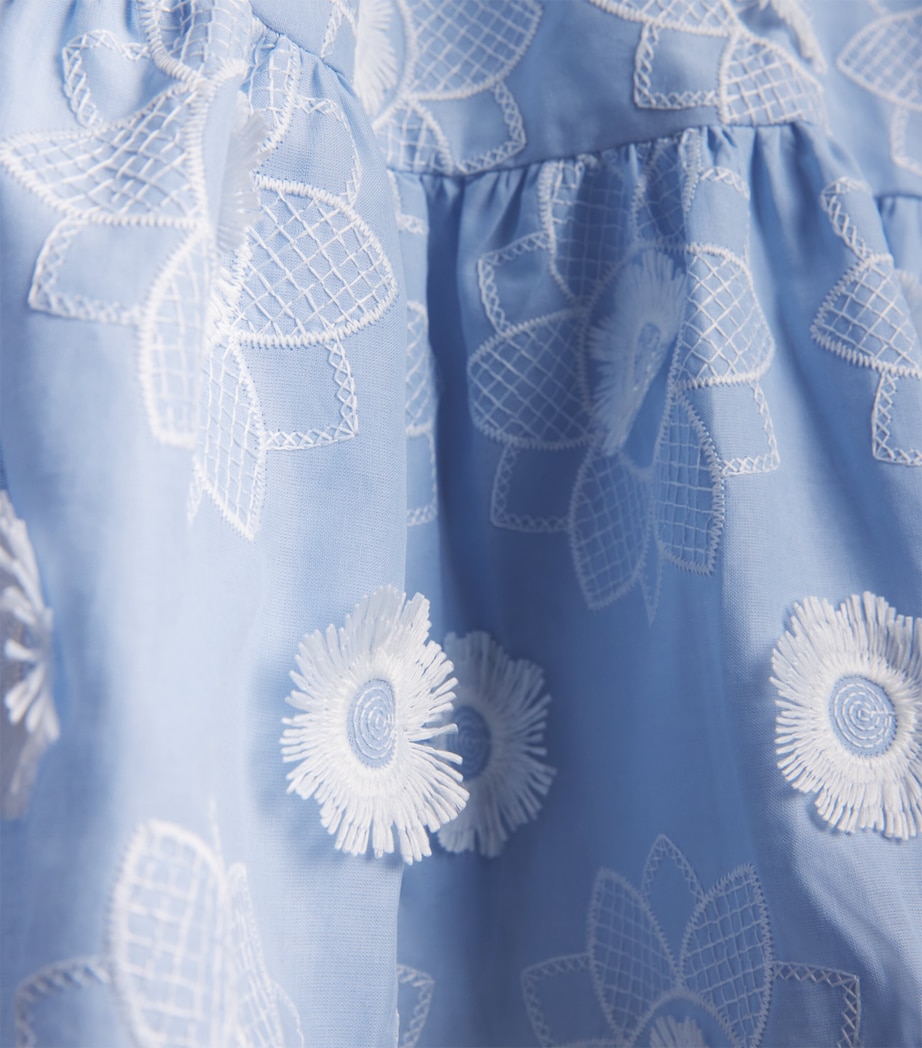 Patachou Cotton Floral Embroidered Dress (3-14 Years) Blue Porcelain Image 3