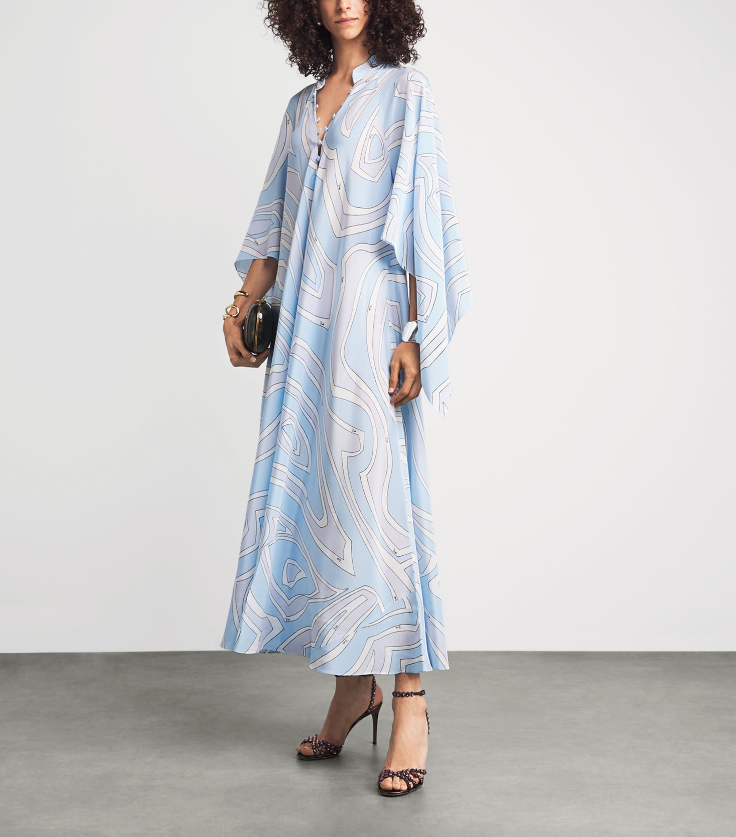 PUCCI Womens Silk Printed Kaftan Maxi Dress Light Blue Image 2