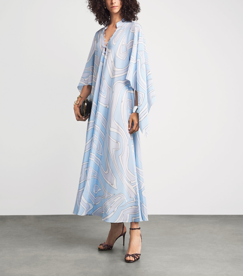 PUCCI Womens Silk Printed Kaftan Maxi Dress Light Blue Image 2