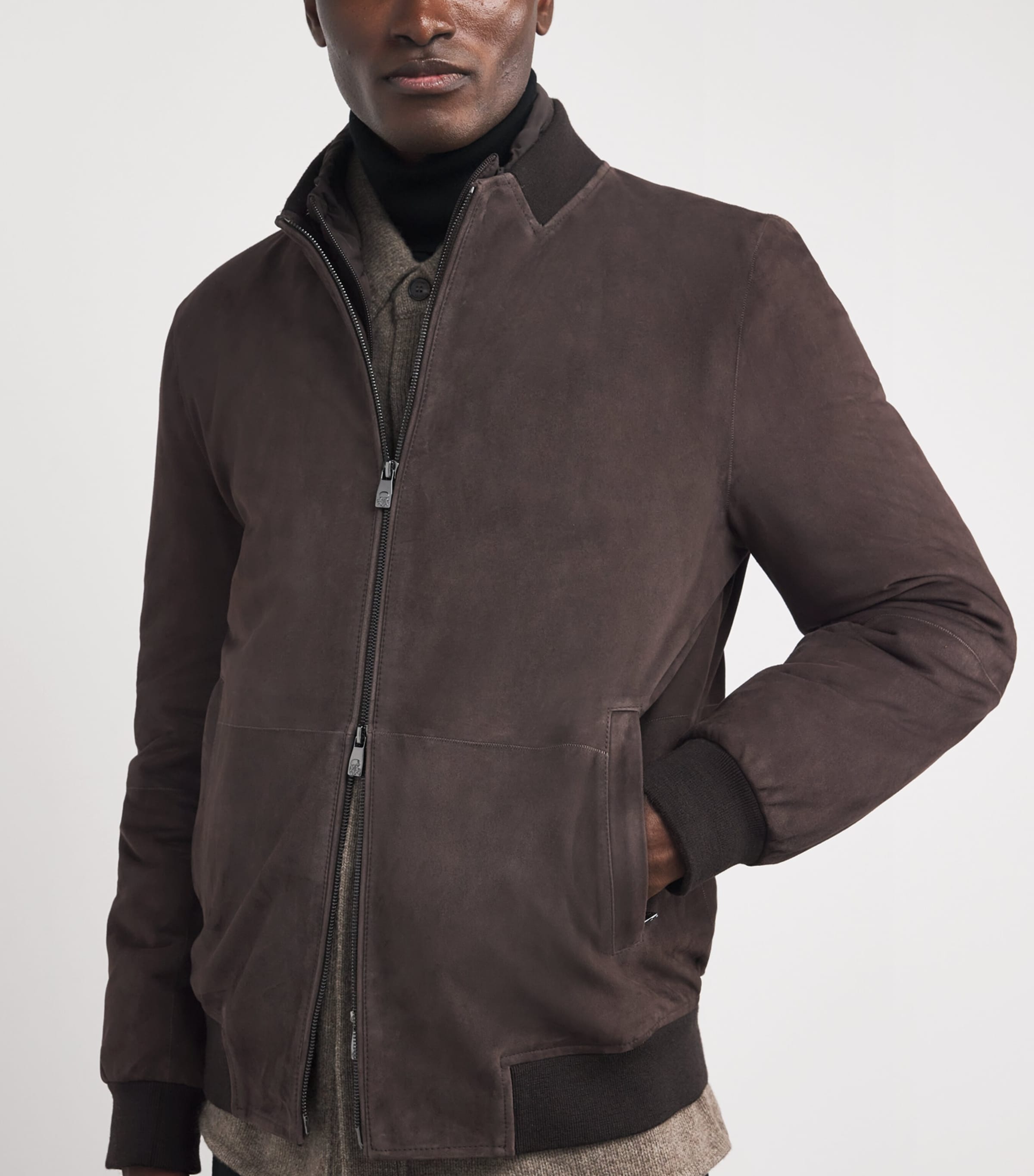 Corneliani Brown Suede Bomber Jacket | Harrods UK