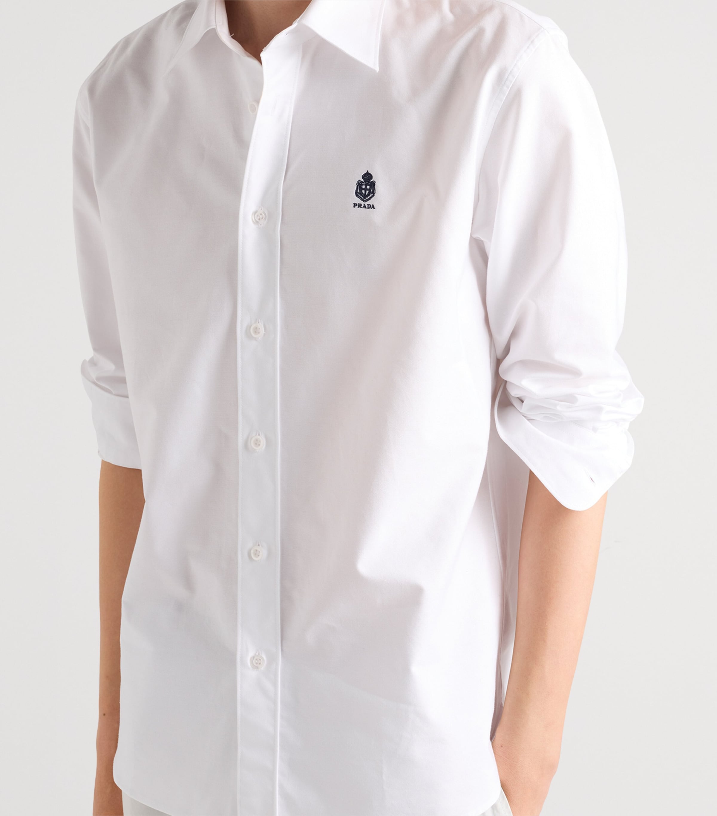 Prada Mens Cotton Embroidered Crest Shirt White Image 6