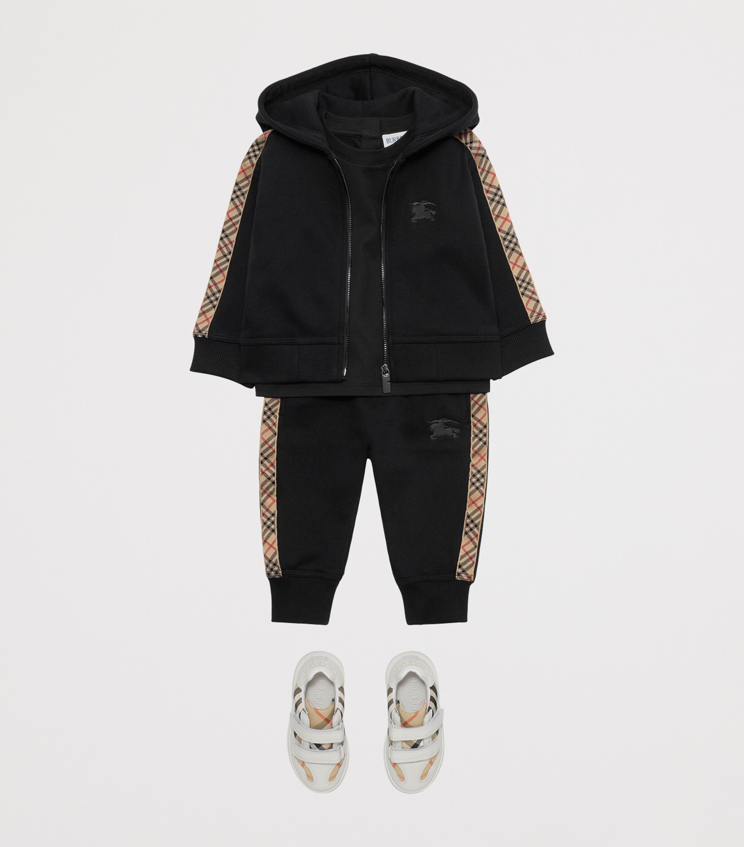 Burberry Kids Cotton Check-Trim Hoodie (6-24 Months) Black Image 3