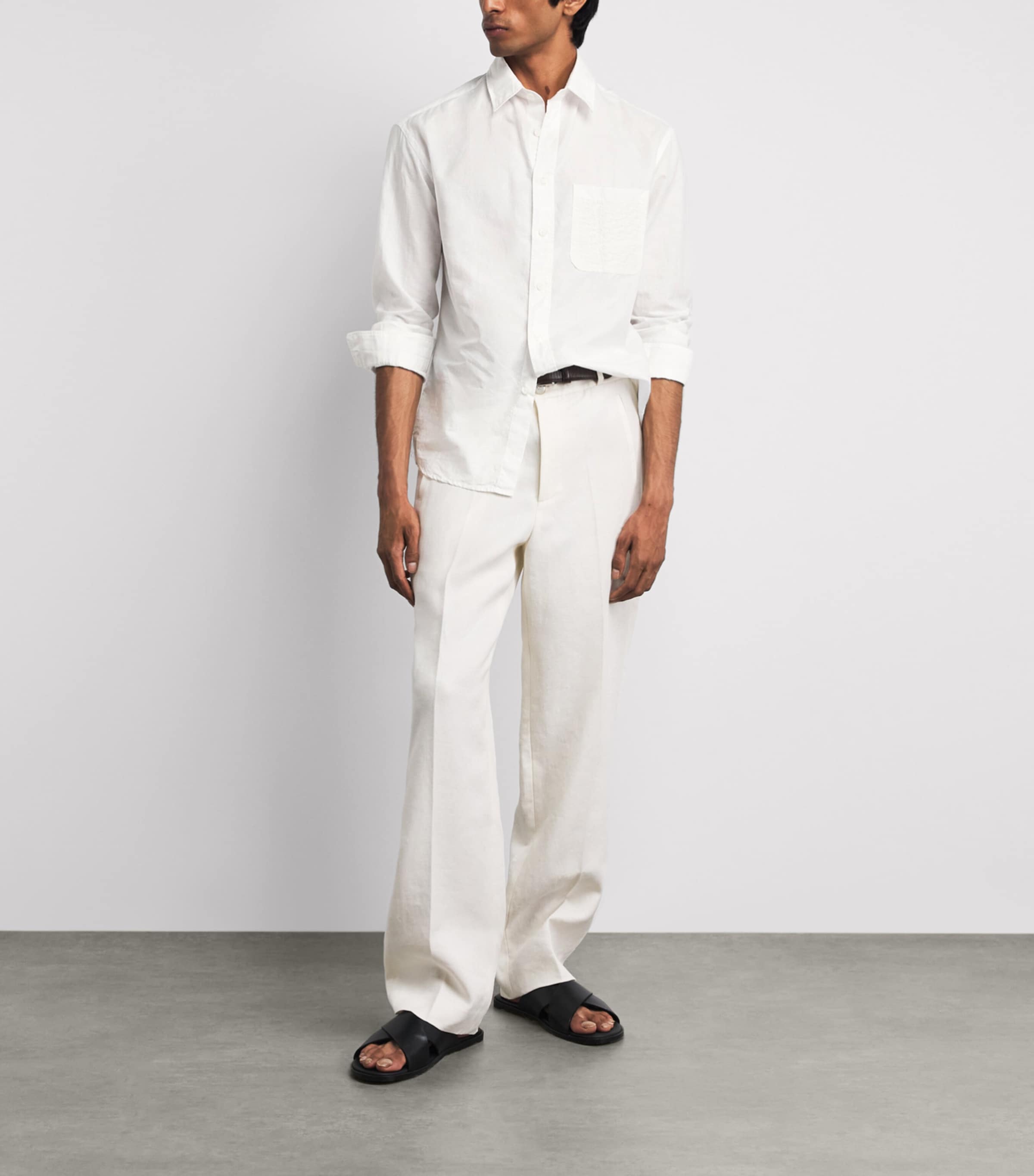 Canali Mens Linen-Cotton Embroidered Shirt Image 2