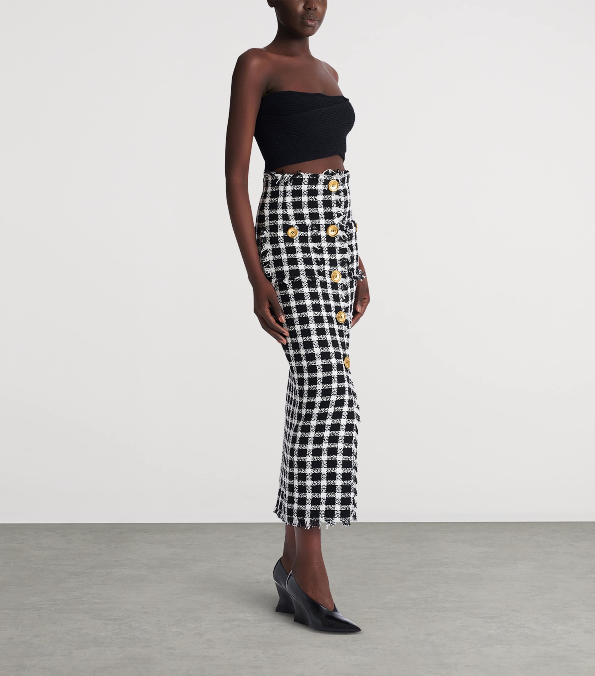Tweed Gingham Maxi Skirt EAB NOIR/BLANC Image 2
