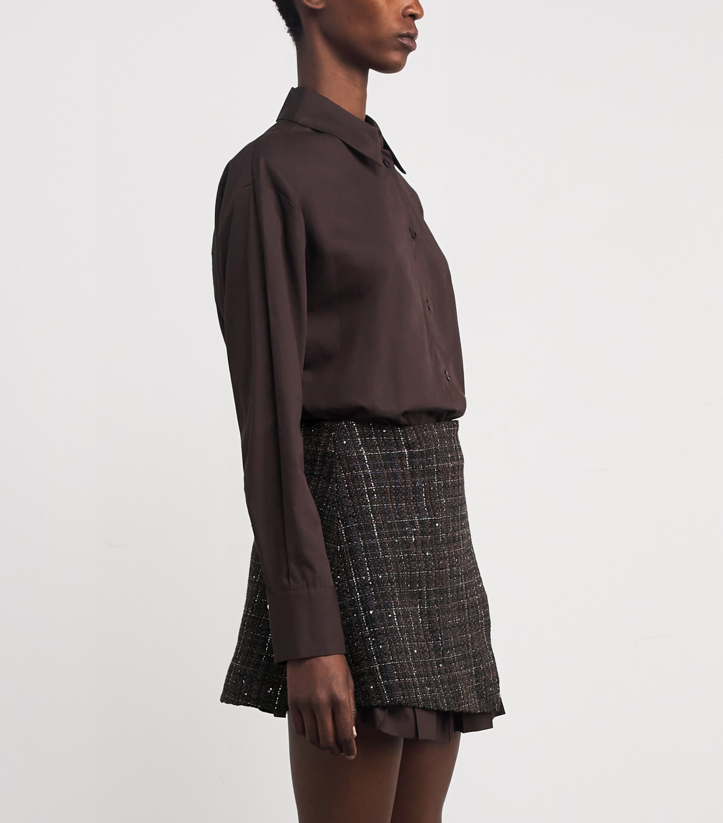 Maje Brown Layered Mini Shirt Dress | Harrods US