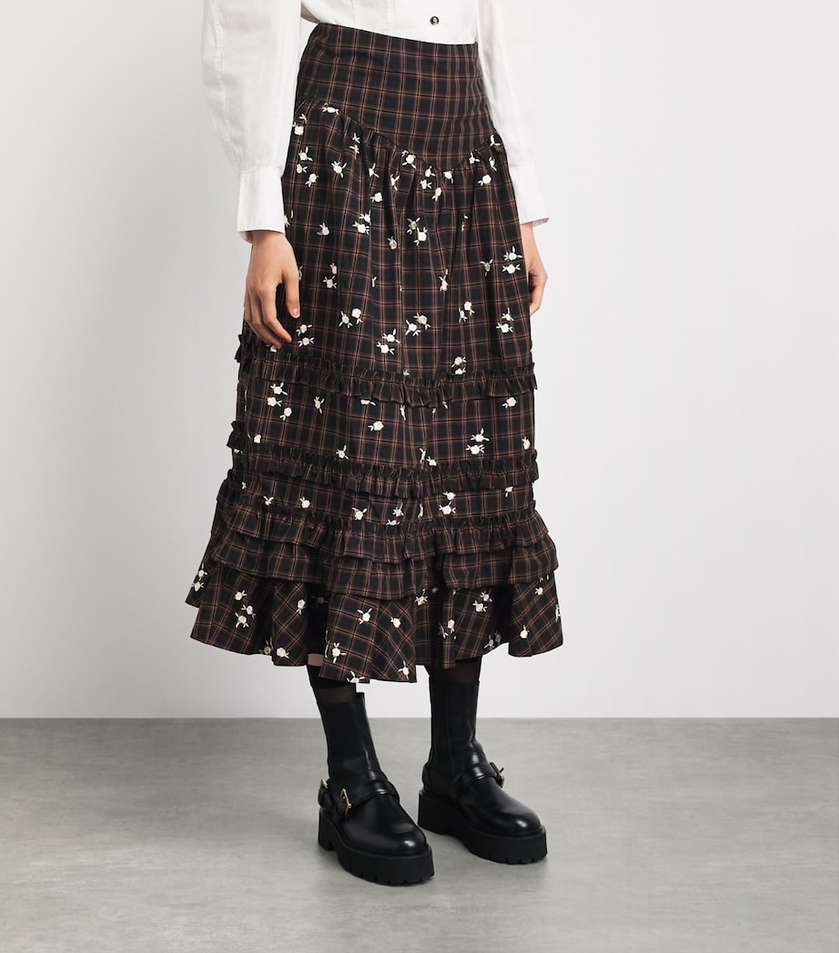 GANNI Womens Organic Cotton Printed Midi Skirt Cappuccino Image 4