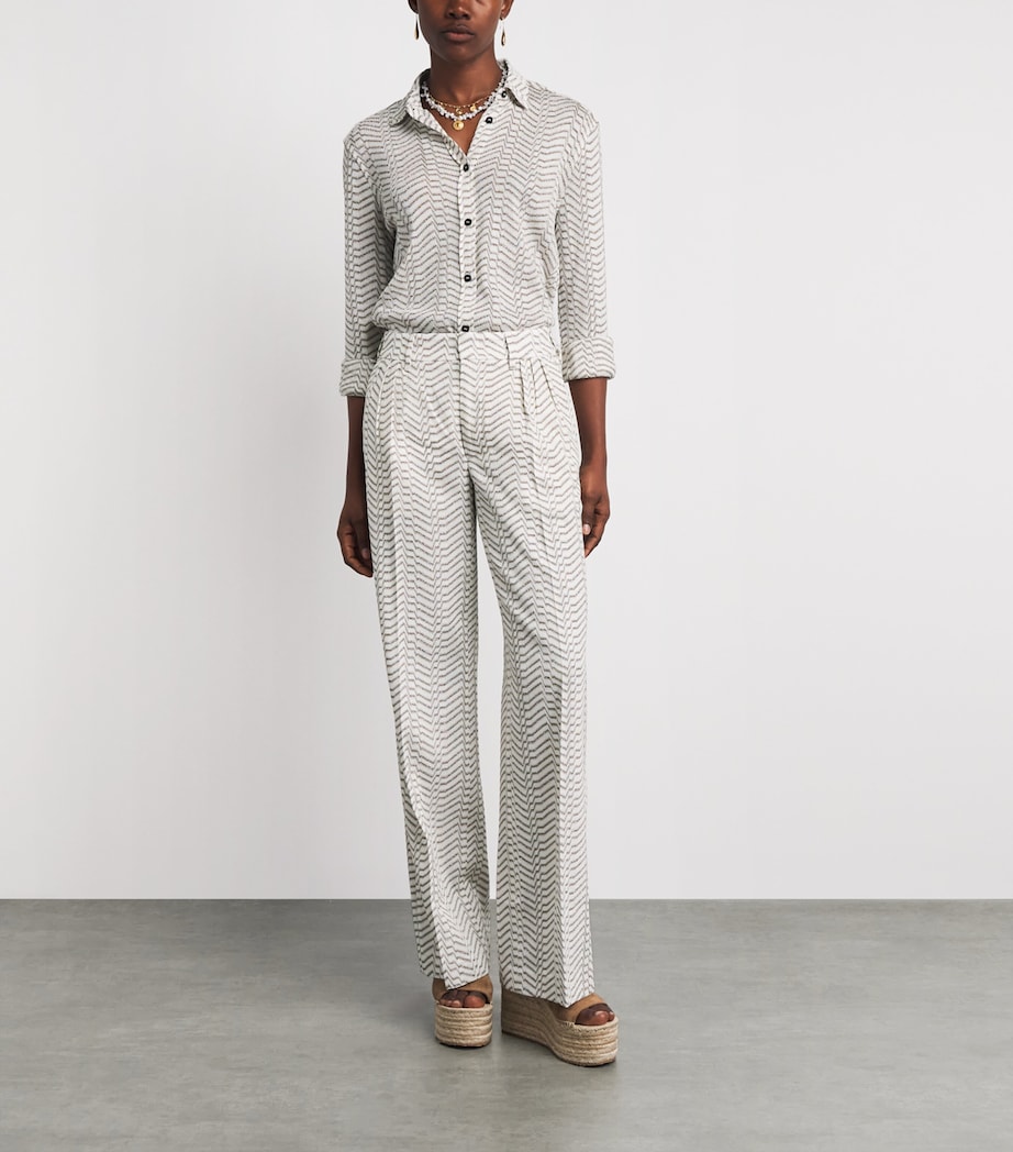 Missoni Womens Chevron Pleated Wide-Leg Trousers White And Gold Image 2