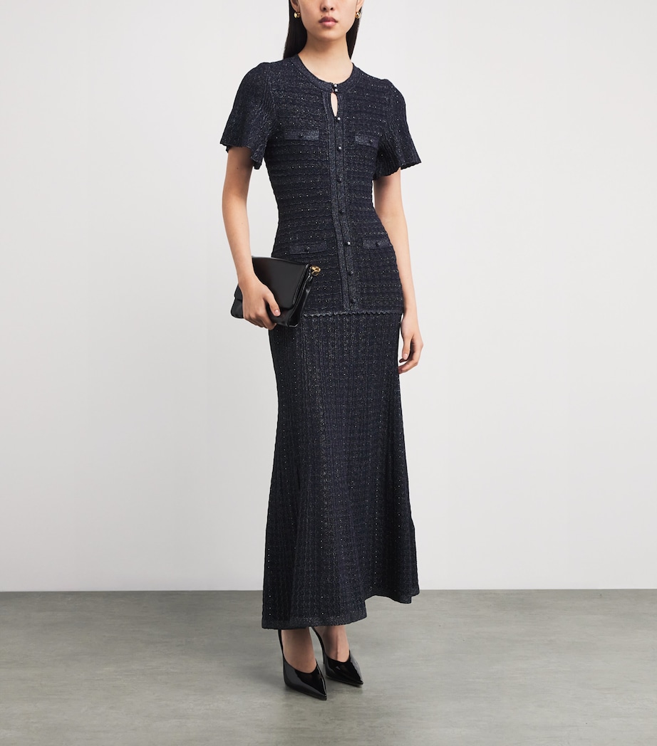 Sandro Paris Womens Knitted Rhinestone Maxi Dress Navy Blue Image 2