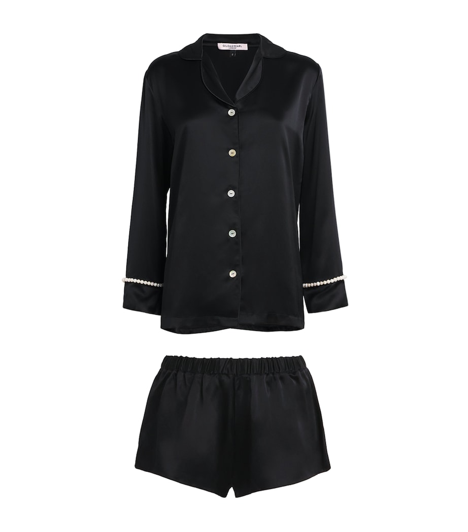 Gilda & Pearl Womens Silk Girls Love Pearls Pyjama Set Noir Image 1