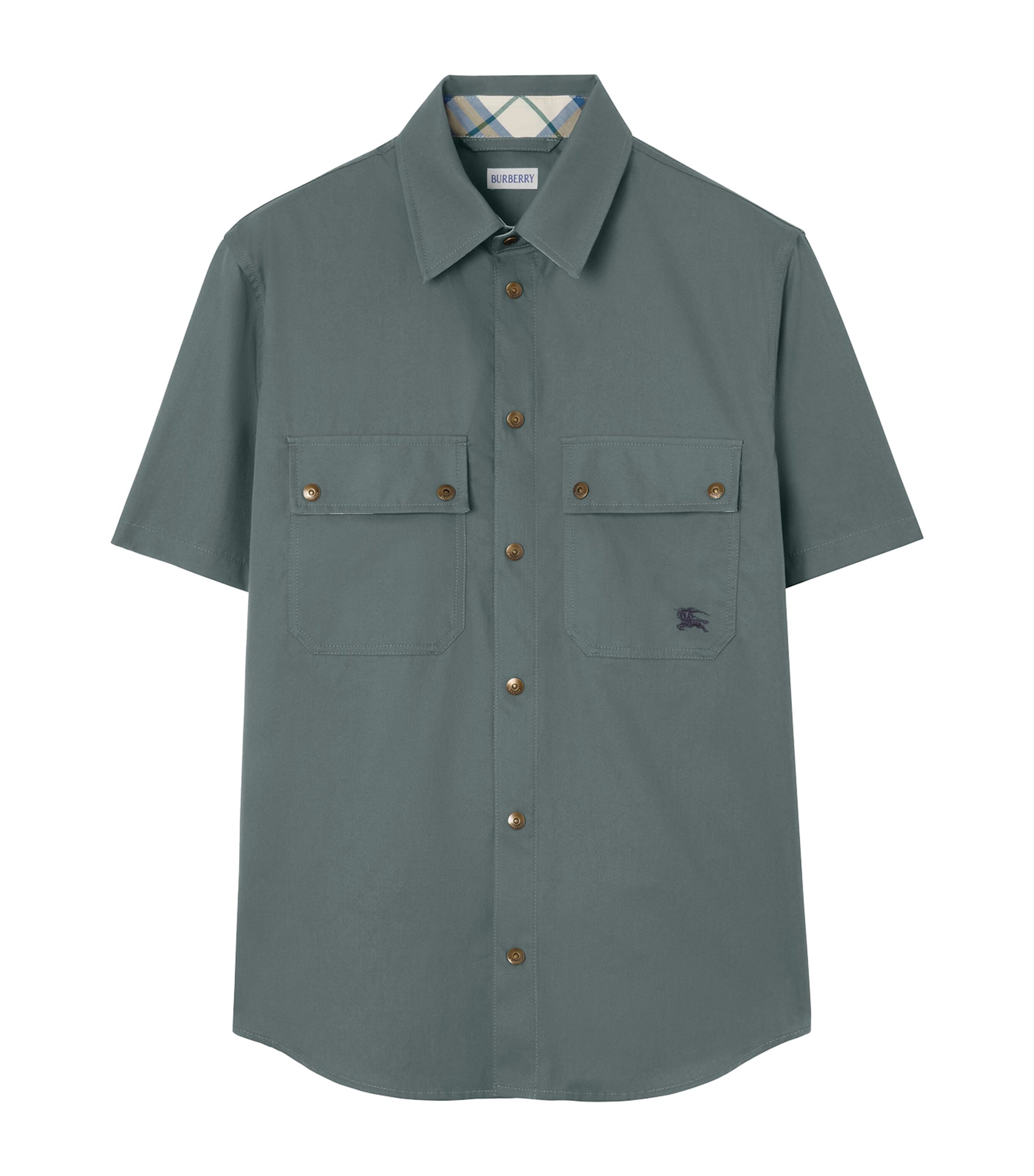 Burberry Mens Tropical Gabardine Short-Sleeve Shirt Seafarer Blue Image 1