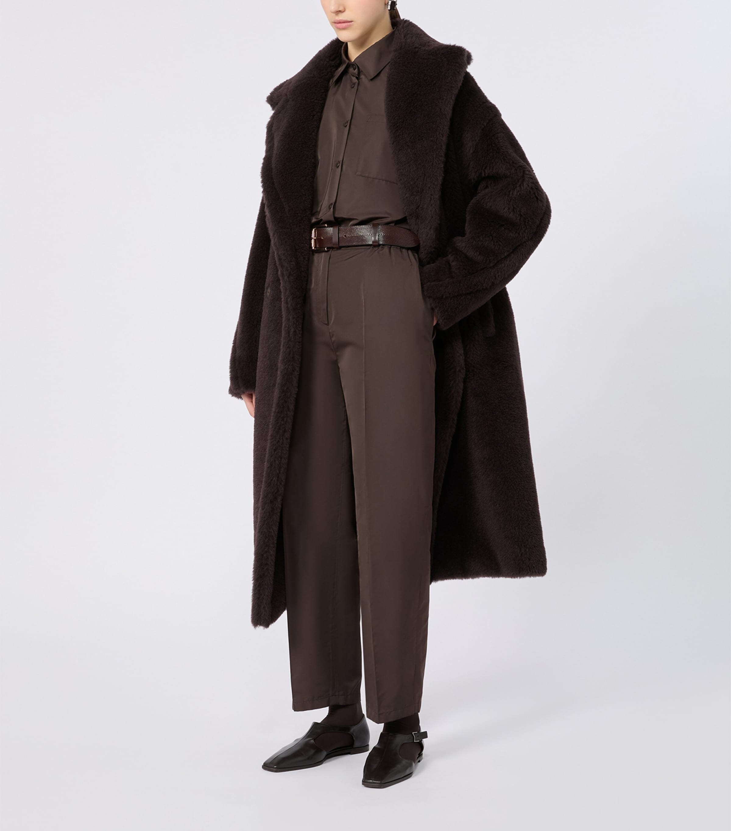 Max Mara Womens Satin Straight Tailored Trousers Dark Brown Image 2
