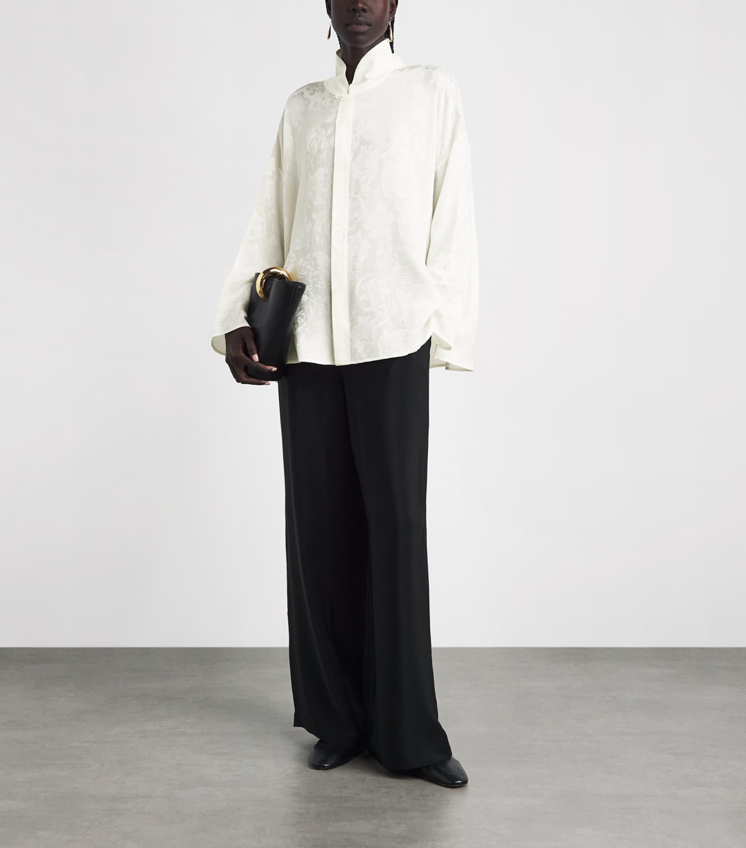 Eskandar Womens Silk Double-Stand Collar Shirt Ivory Image 2