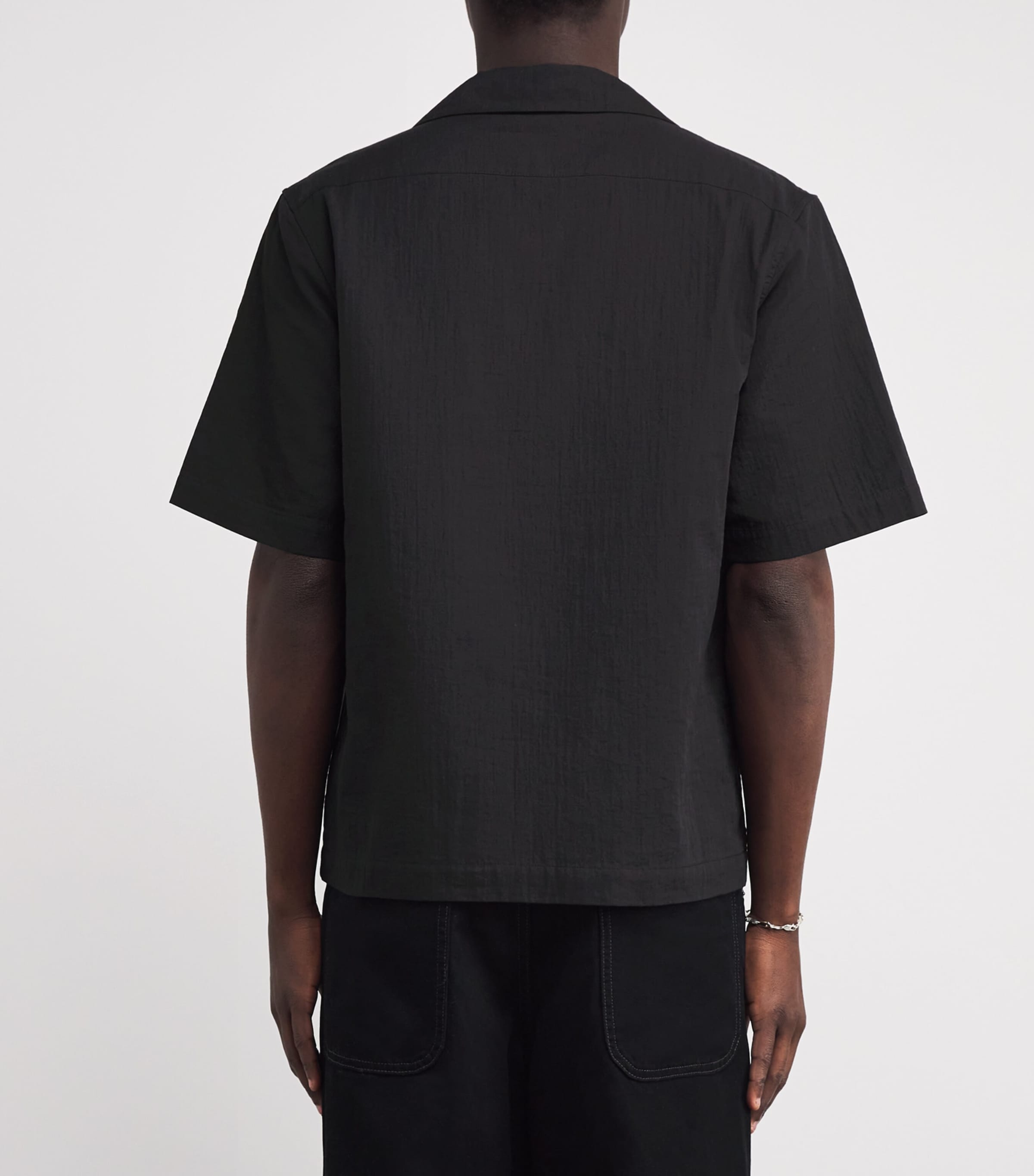 Peonies Embroidered Short-Sleeve Shirt BLACK Image 4