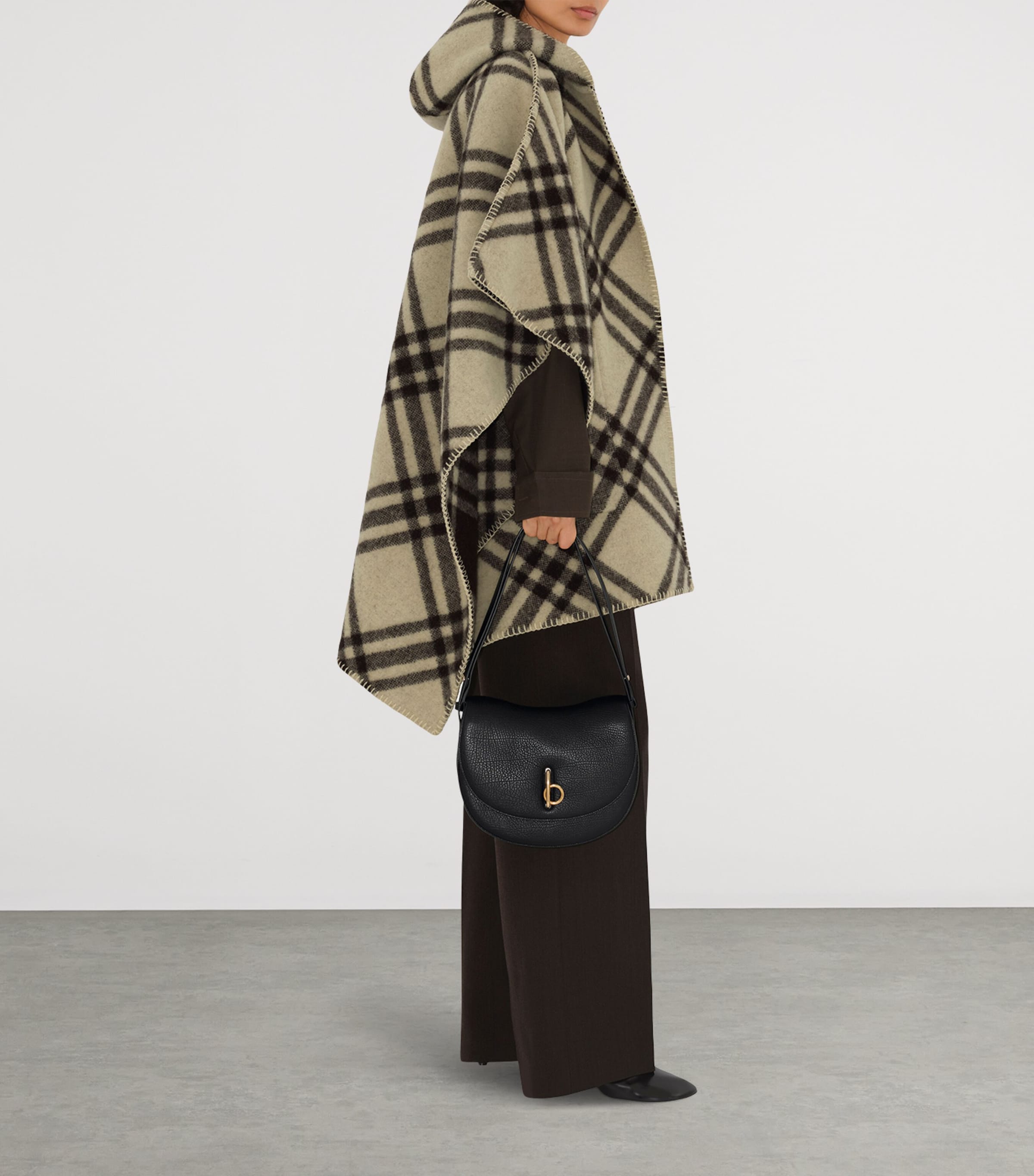 Wool Reversible Check Hooded Cape CANDLE Image 3