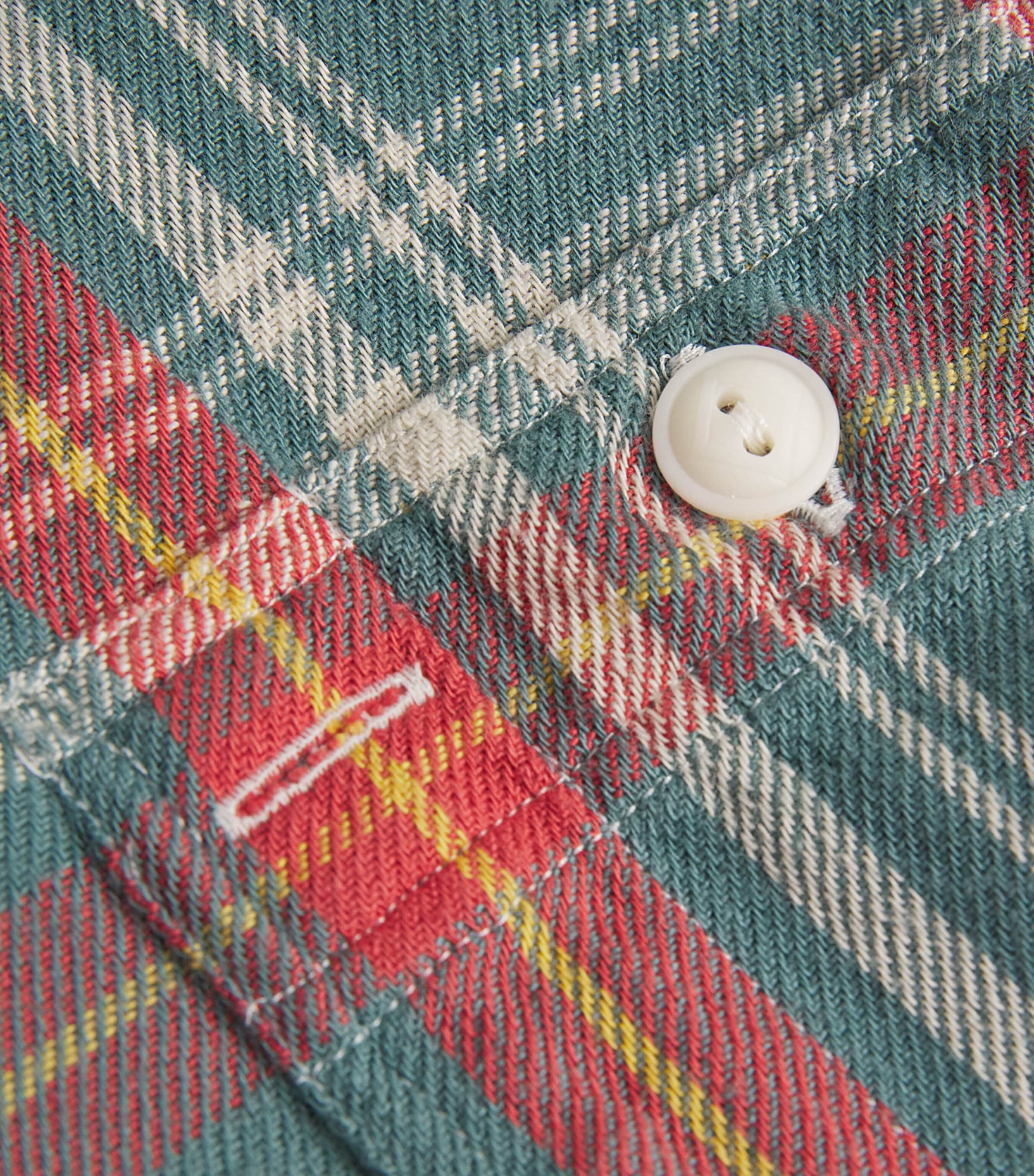Cotton Flannel Check Overshirt GREEN RED Image 5