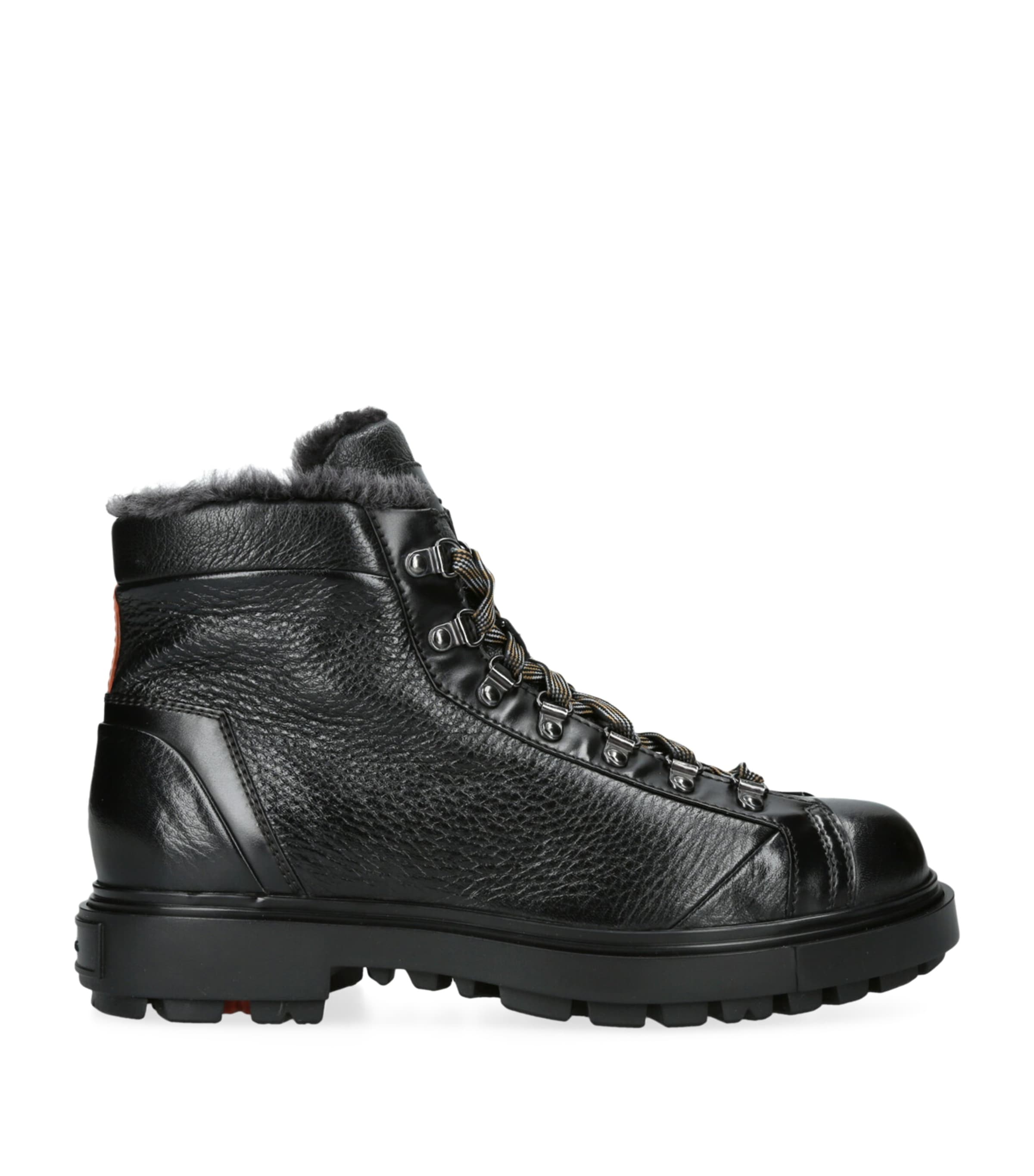 Santoni Leather St. Moritz Hiking Boots In Black
