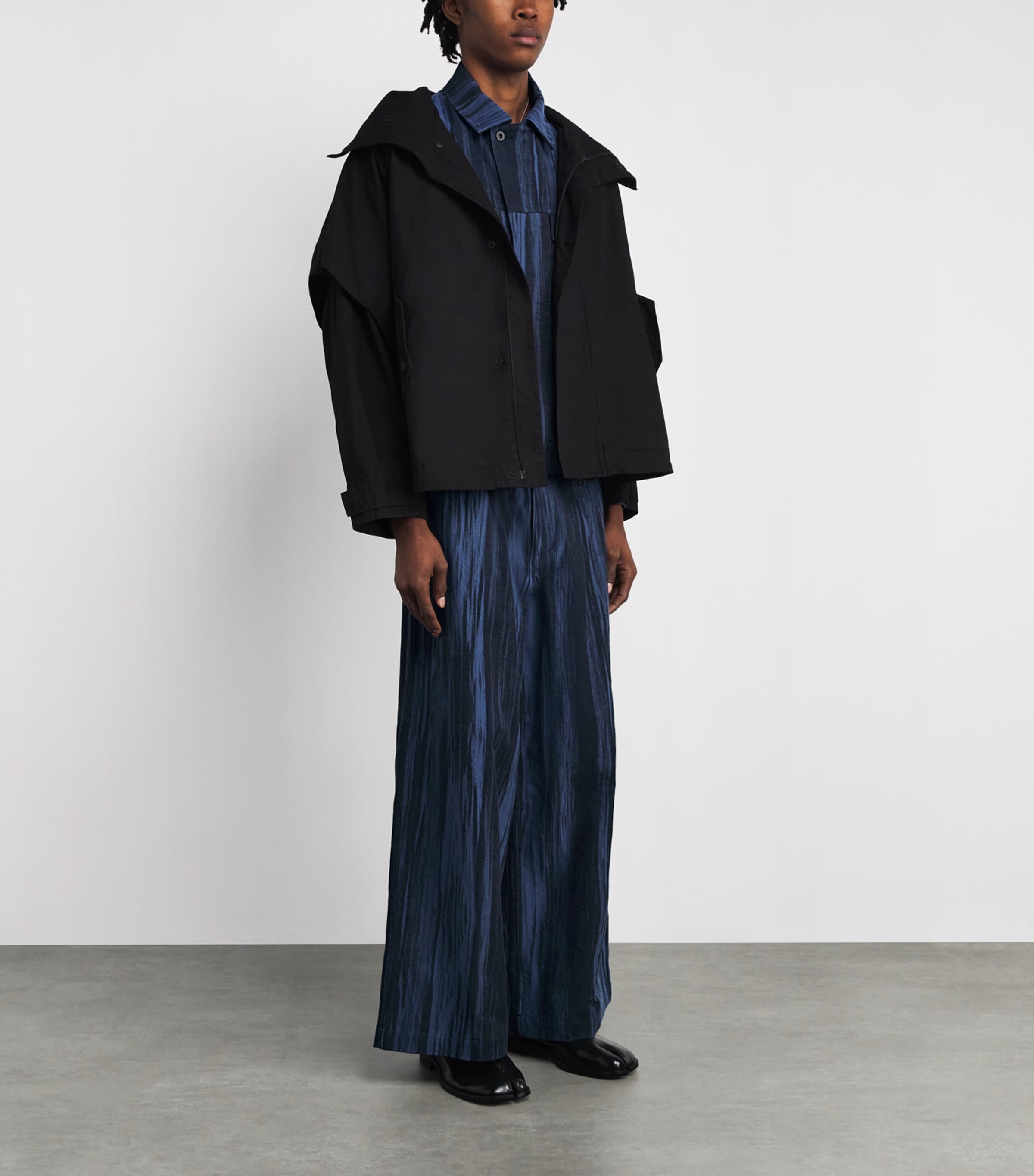 IM MEN Mens Jacquard Trucker Jacket Dark Blue Image 2