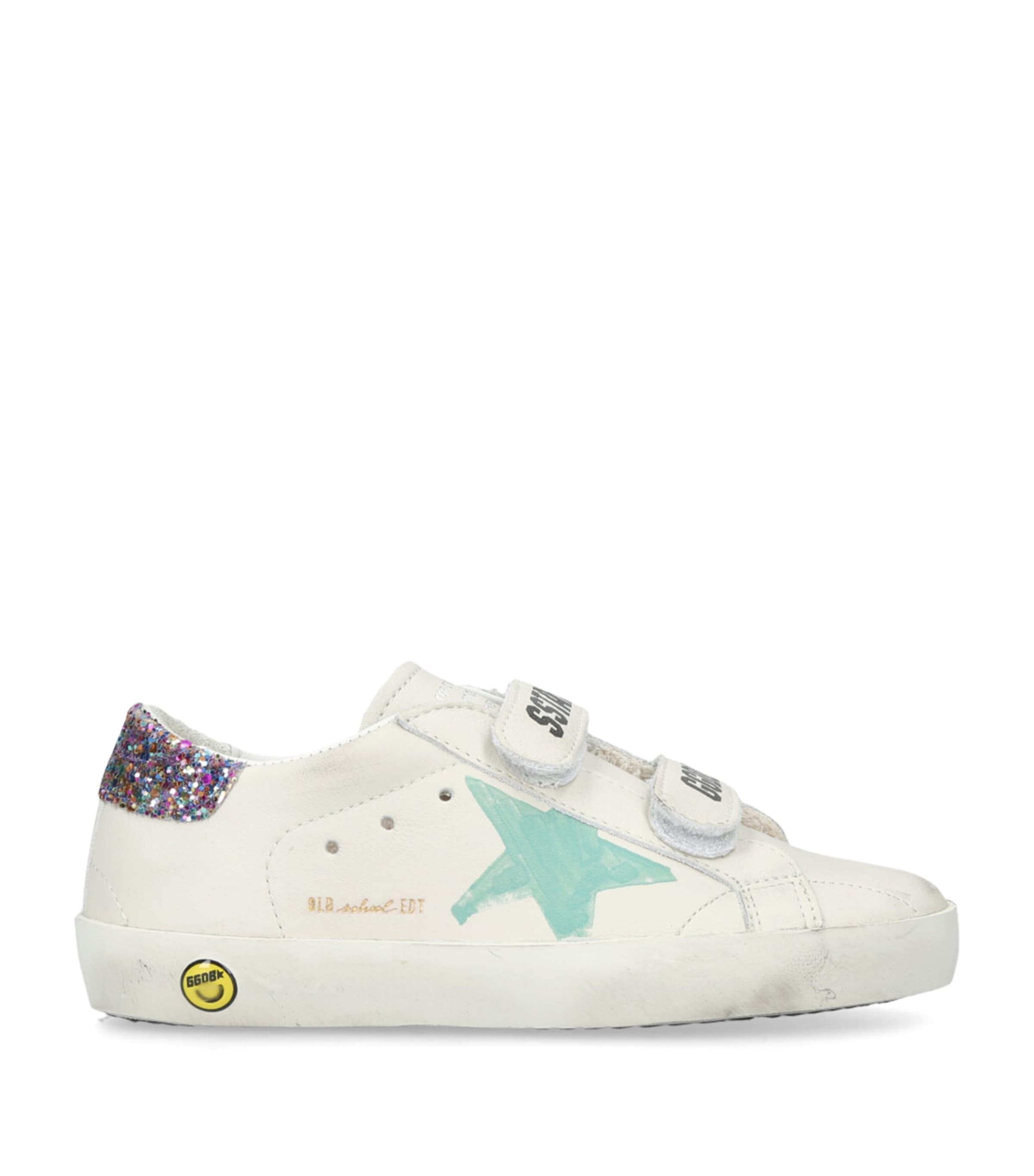 Golden Goose Old School Glitter Leather Sneakers In White