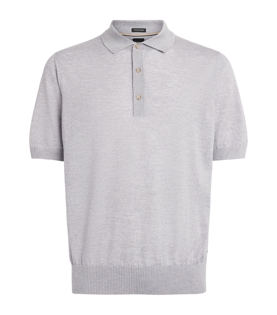 BOSS Mens Virgin Wool Polo Shirt Open Grey Image 1