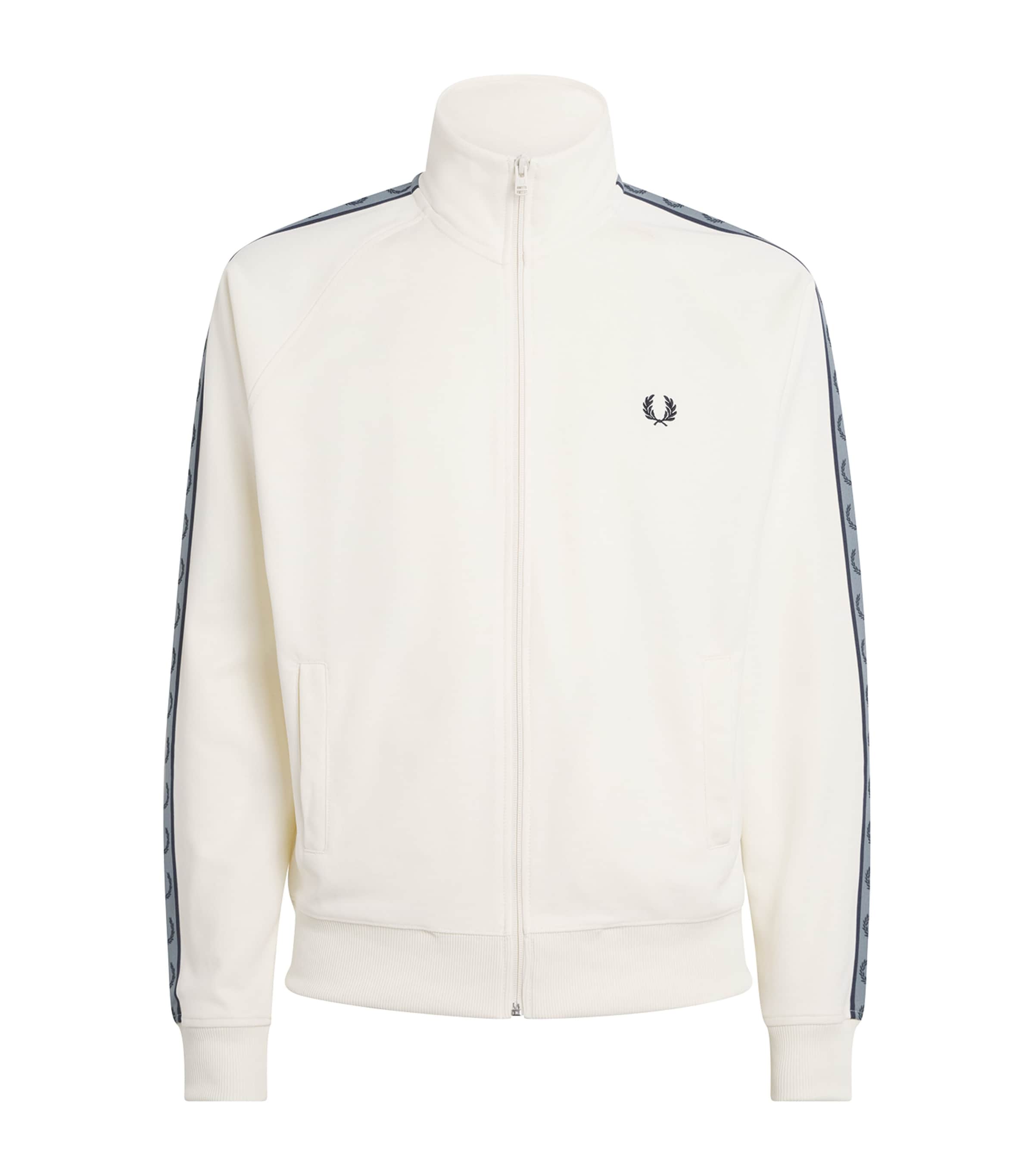 Fred Perry High Collar Track Jacket With Side Stripes In Neutral