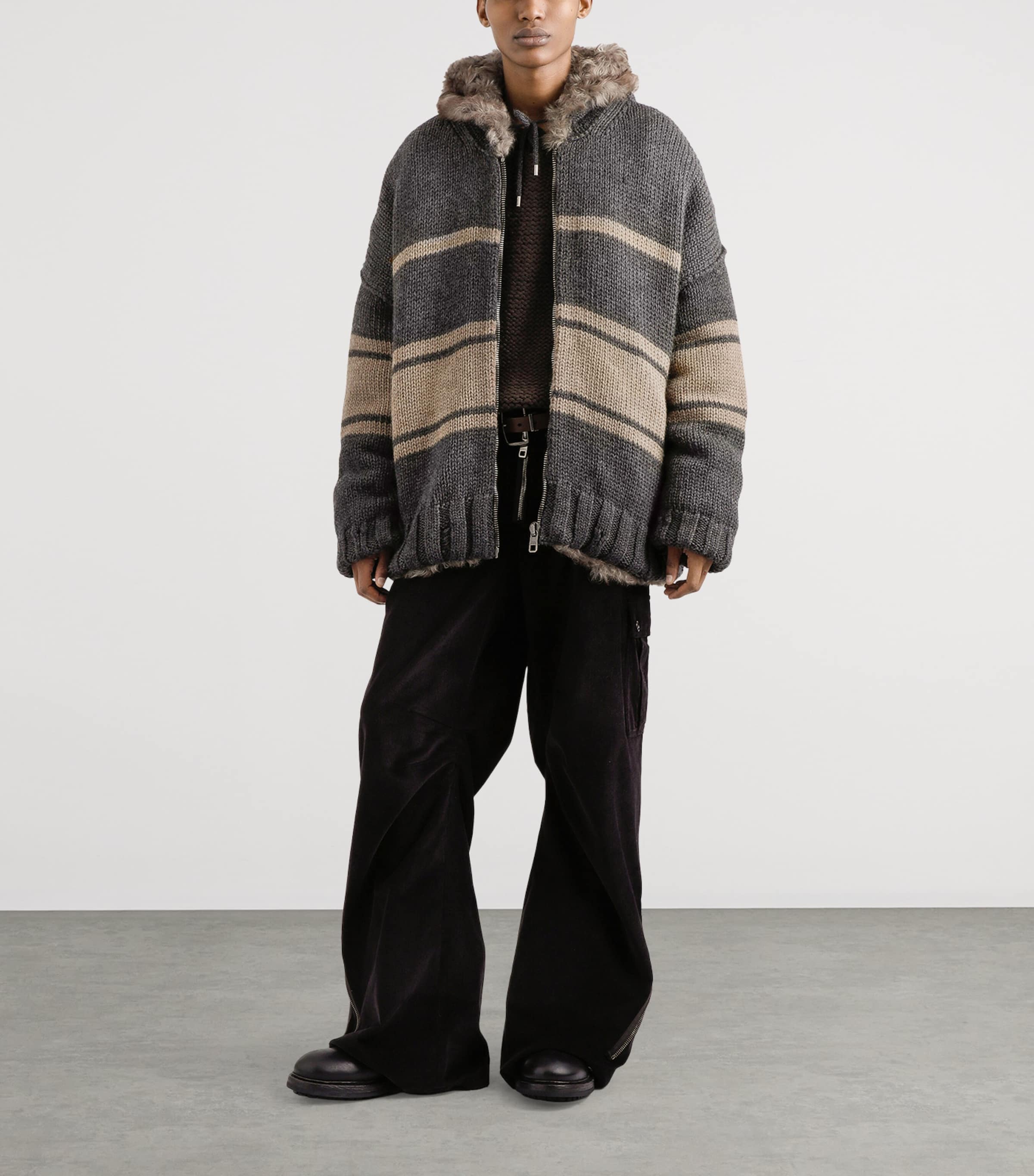 Wool Fur-Trimmed Hoodie N9831-GRIGIO/TORTORA Image 2