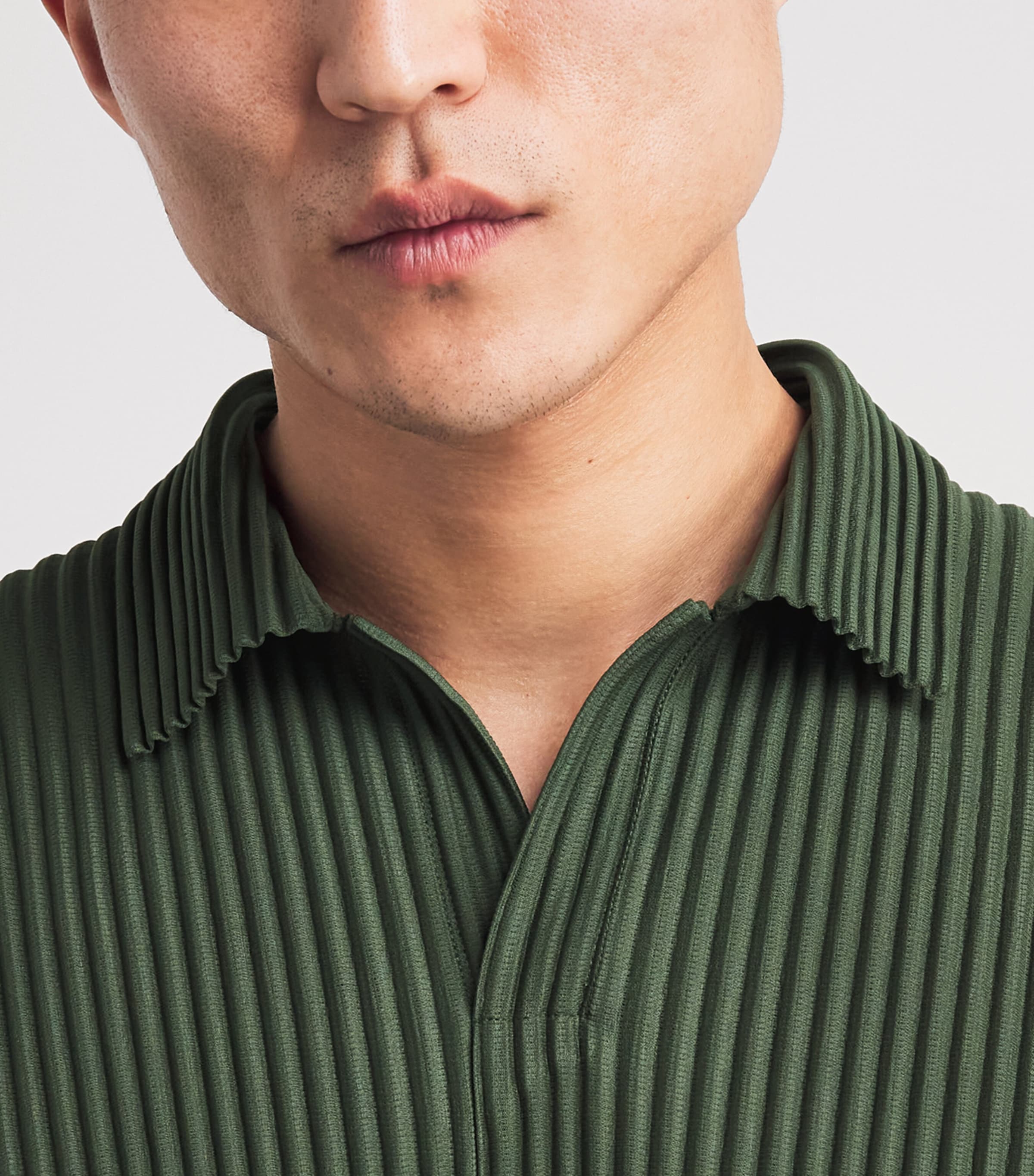 Homme Plissé Issey Miyake Mens Pleated Polo Shirt Duomo Door Green Image 3