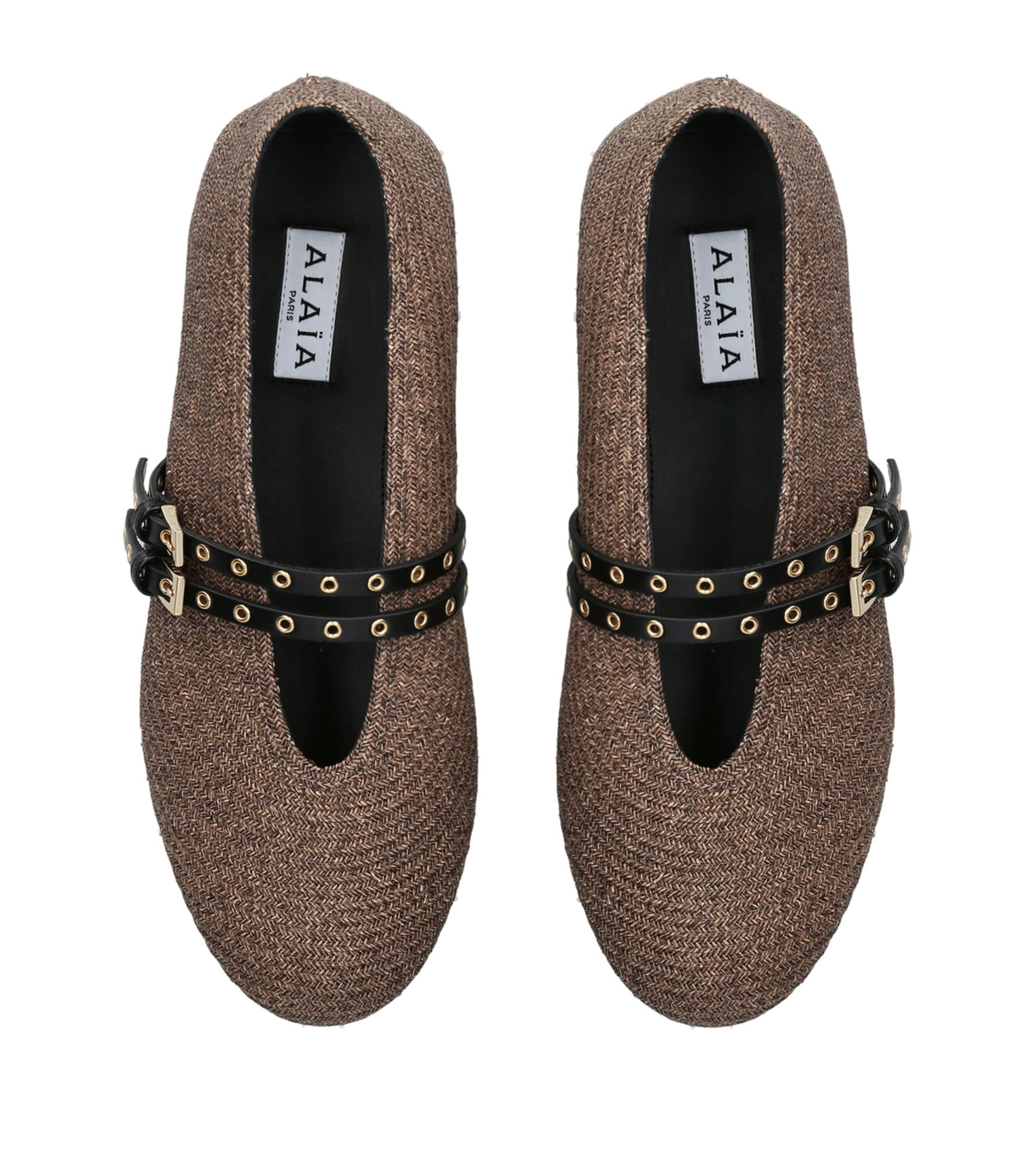Alaïa Raffia-Leather Ballet Flats Brown Image 4