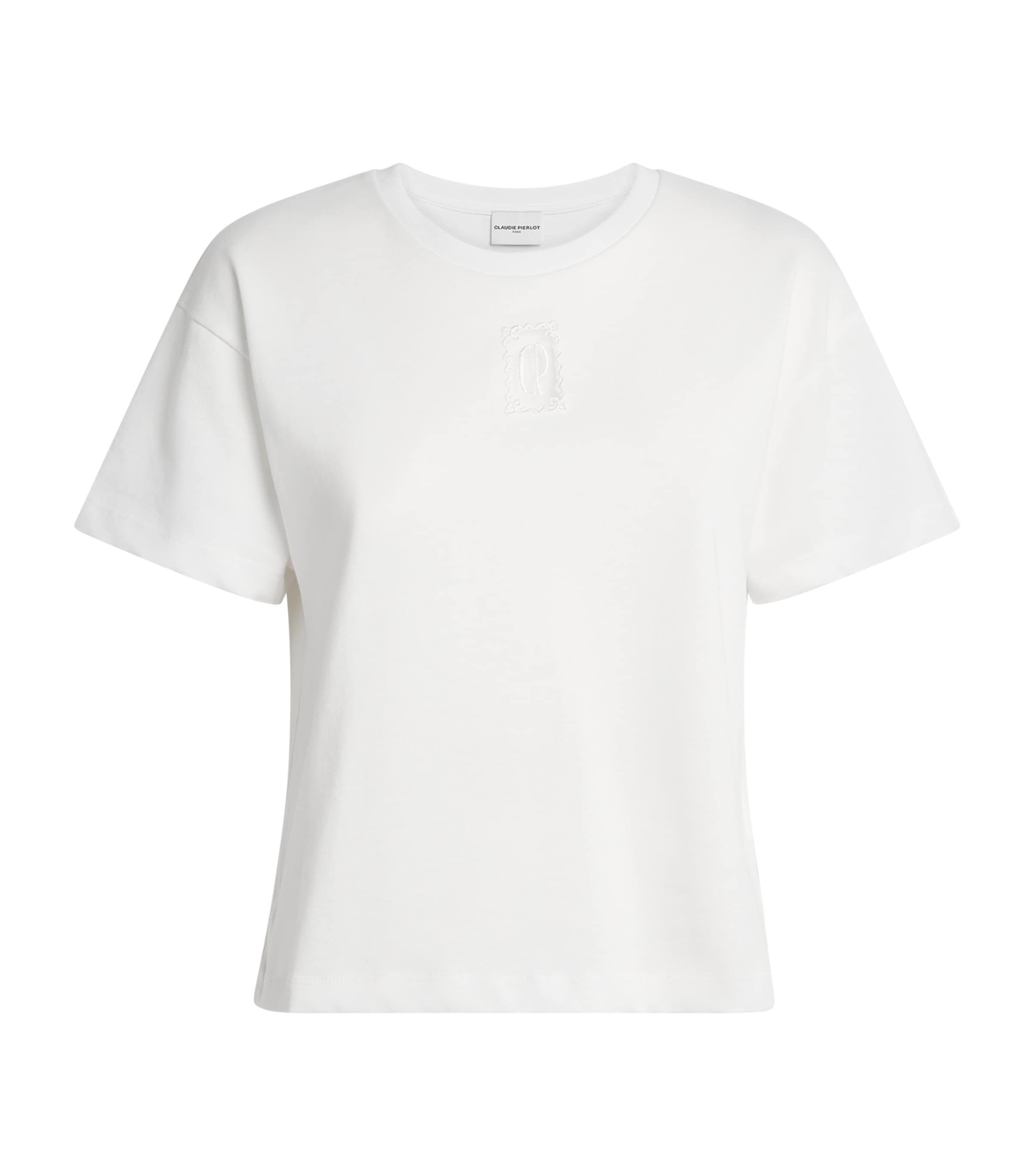 Claudie Pierlot Womens Cotton Tulle Logo T-Shirt Ecru Image 1