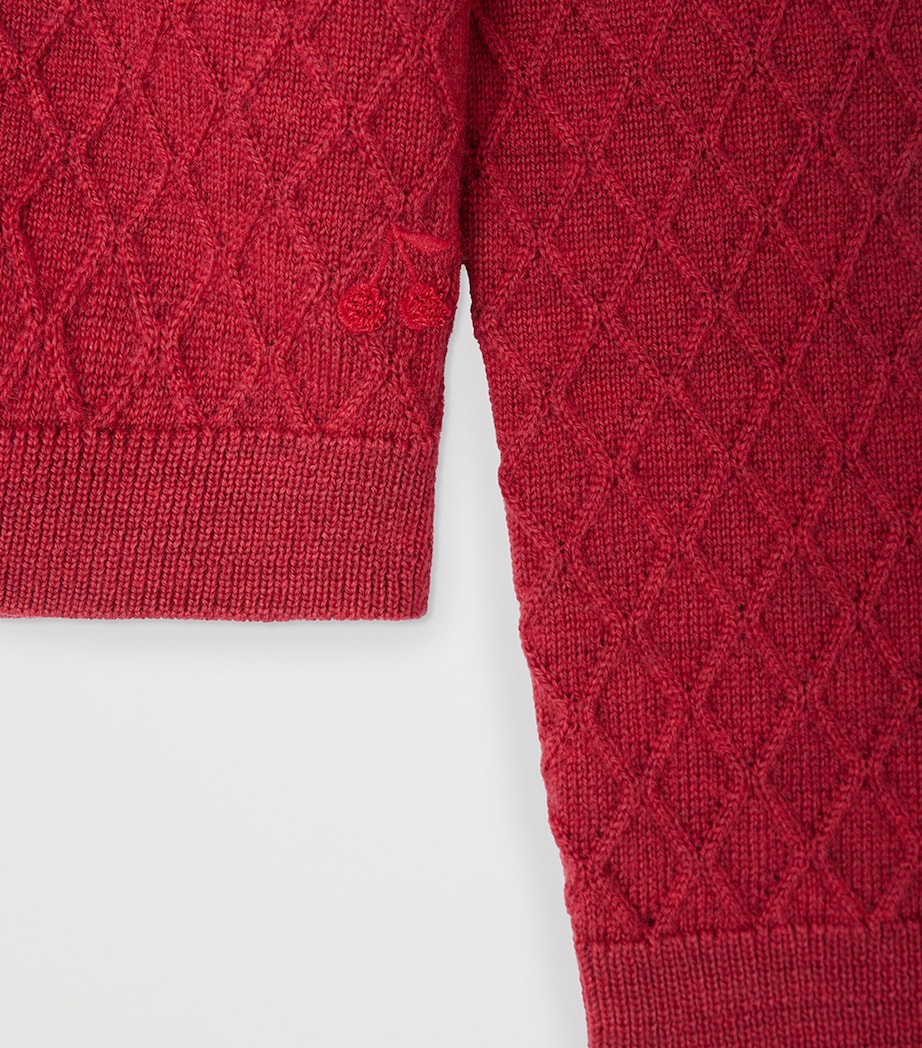 Wool Diamond-Knit Garancie Cardigan (10-14 Years) CERISE Image 3