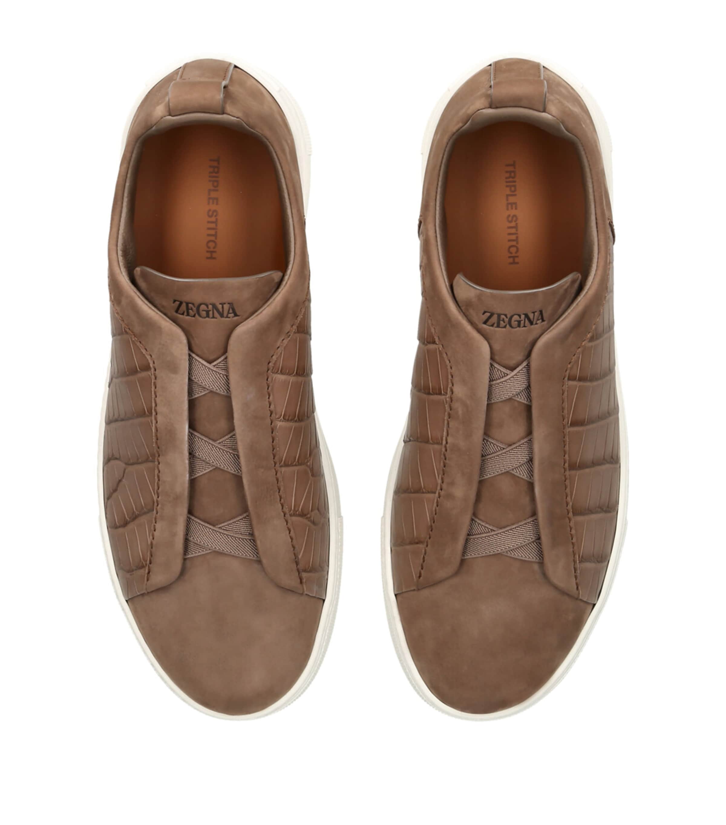 Crocodile Leather Triple Stitch SECONDSKIN Sneakers BROWN Image 4