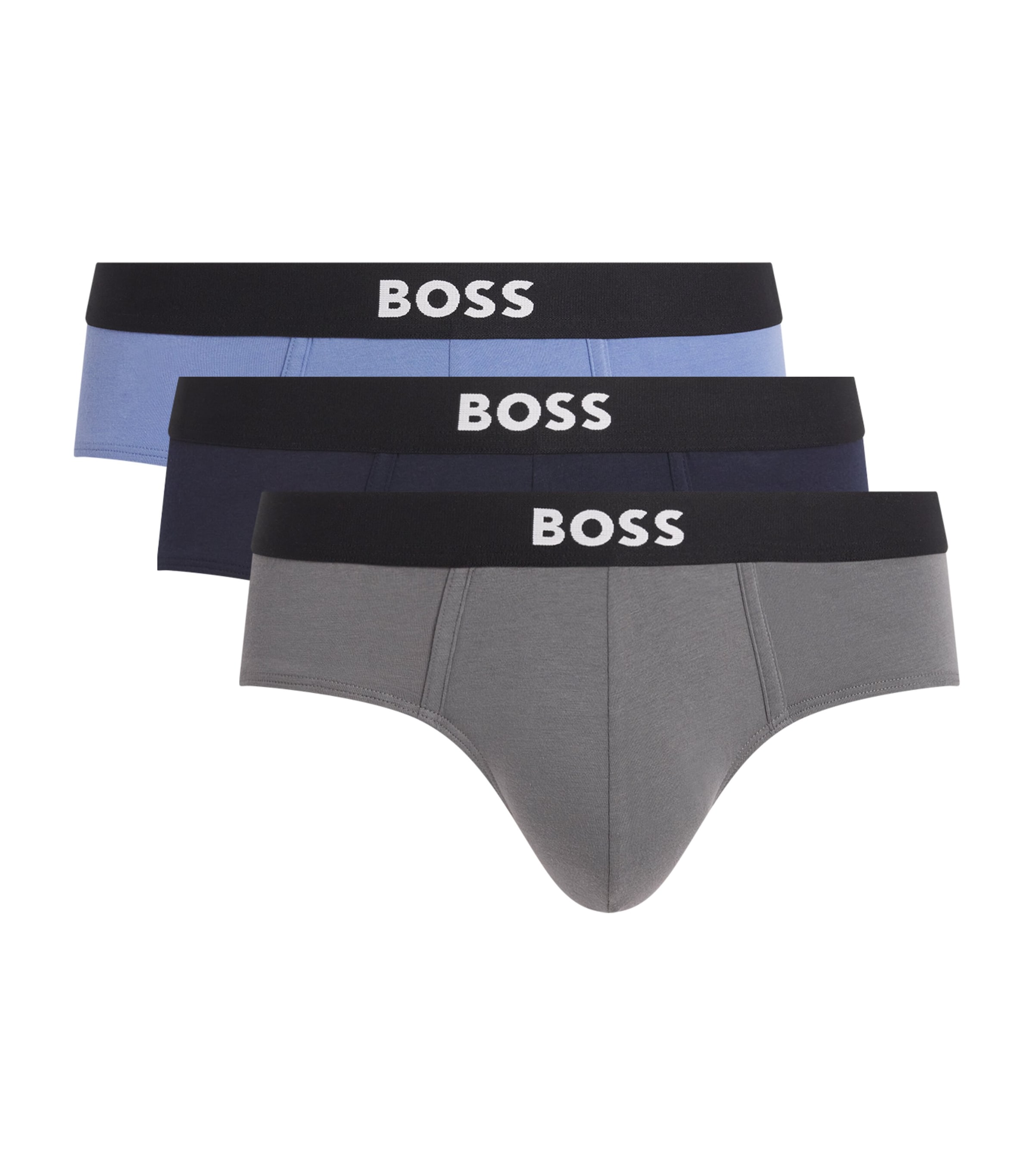 BOSS Mens Stretch-Cotton Logo Briefs (Pack of 3) Open Image 1
