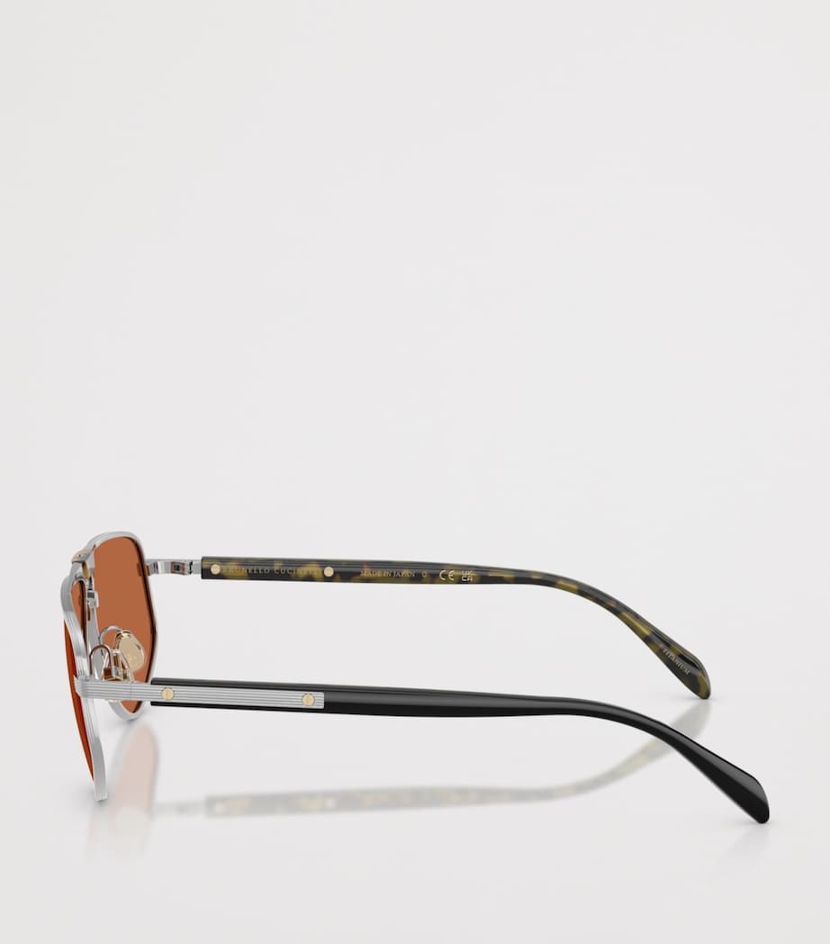 Brunello Cucinelli Titanium Dike Aviator Sunglasses Clear Image 3