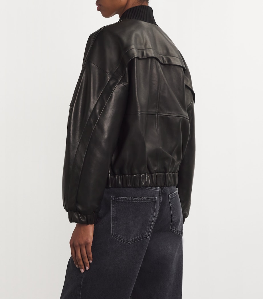 Leather Kelly Bomber Jacket 001 BLACK Image 4