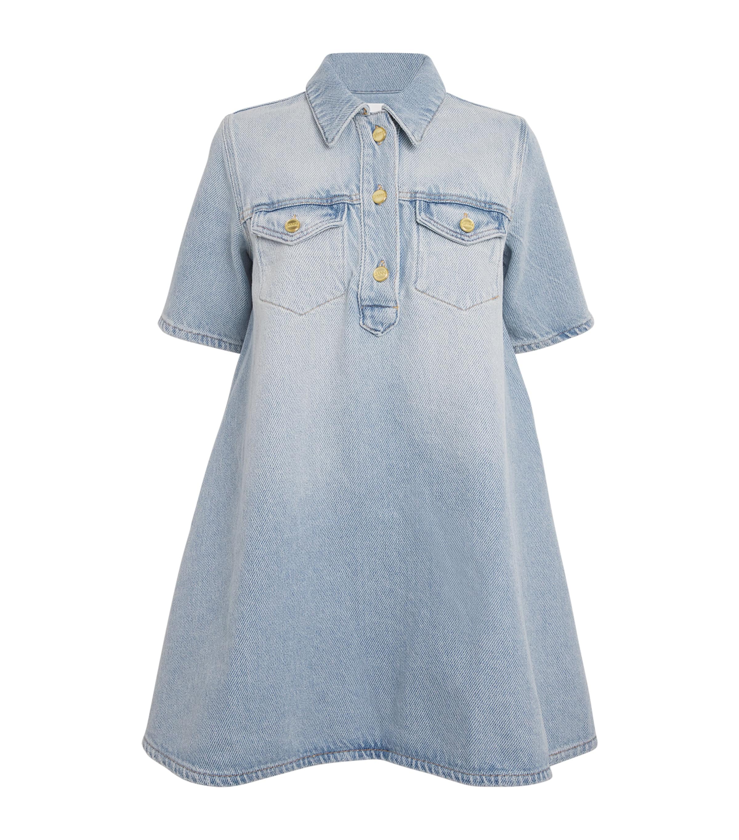 Shop Ganni Heavy-denim Mini Shirt Dress In Blue