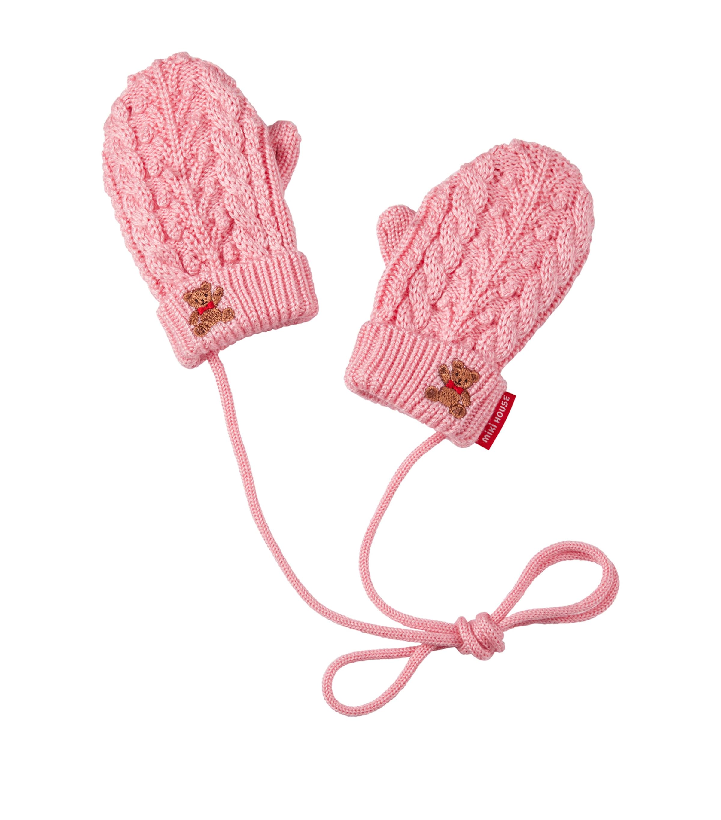 Miki House Kids' Embroidered Cable-knit Mittens In Pink