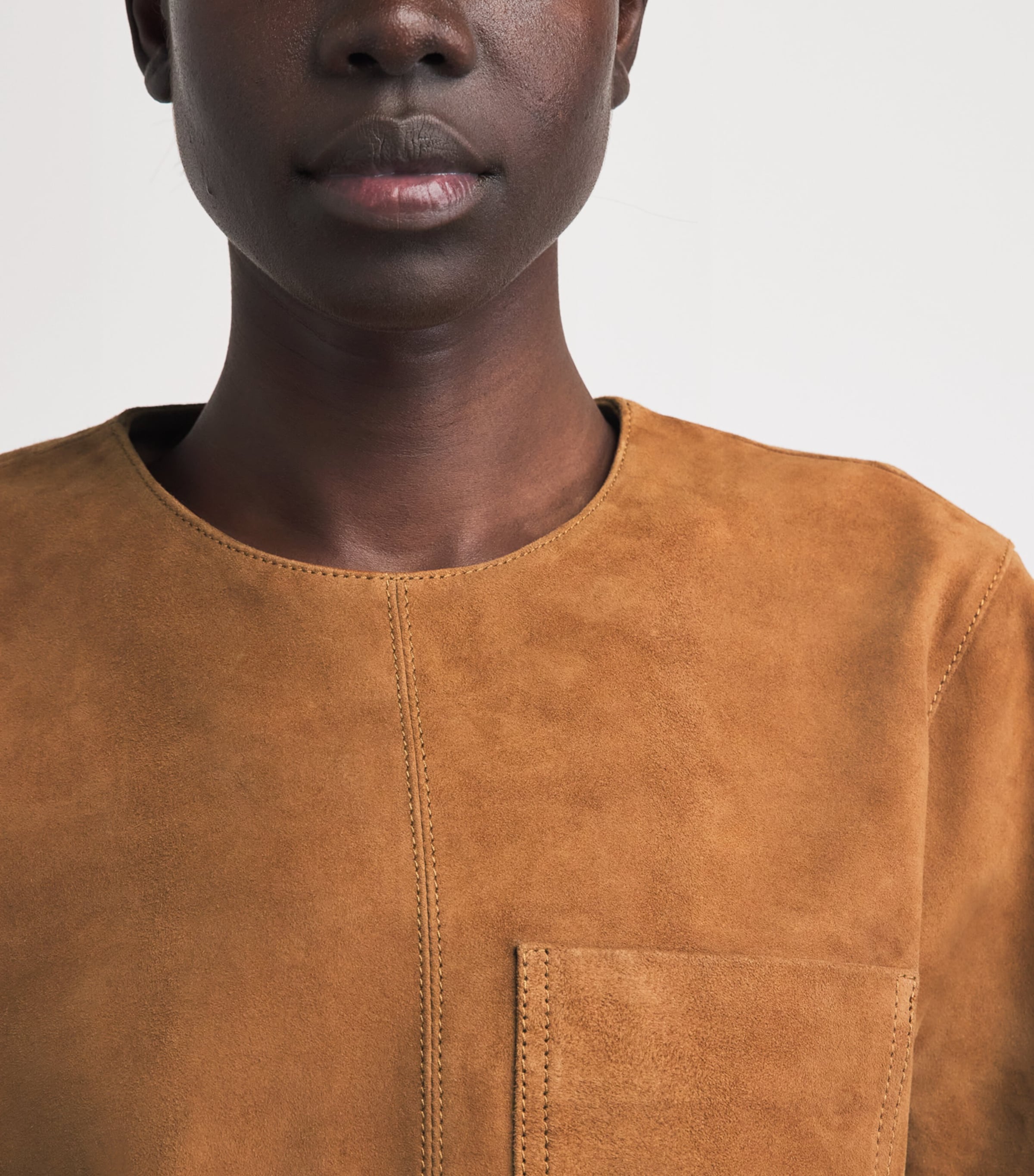 ME+EM Womens Suede Boxy Luxe T-Shirt Cigaro Brown Image 3