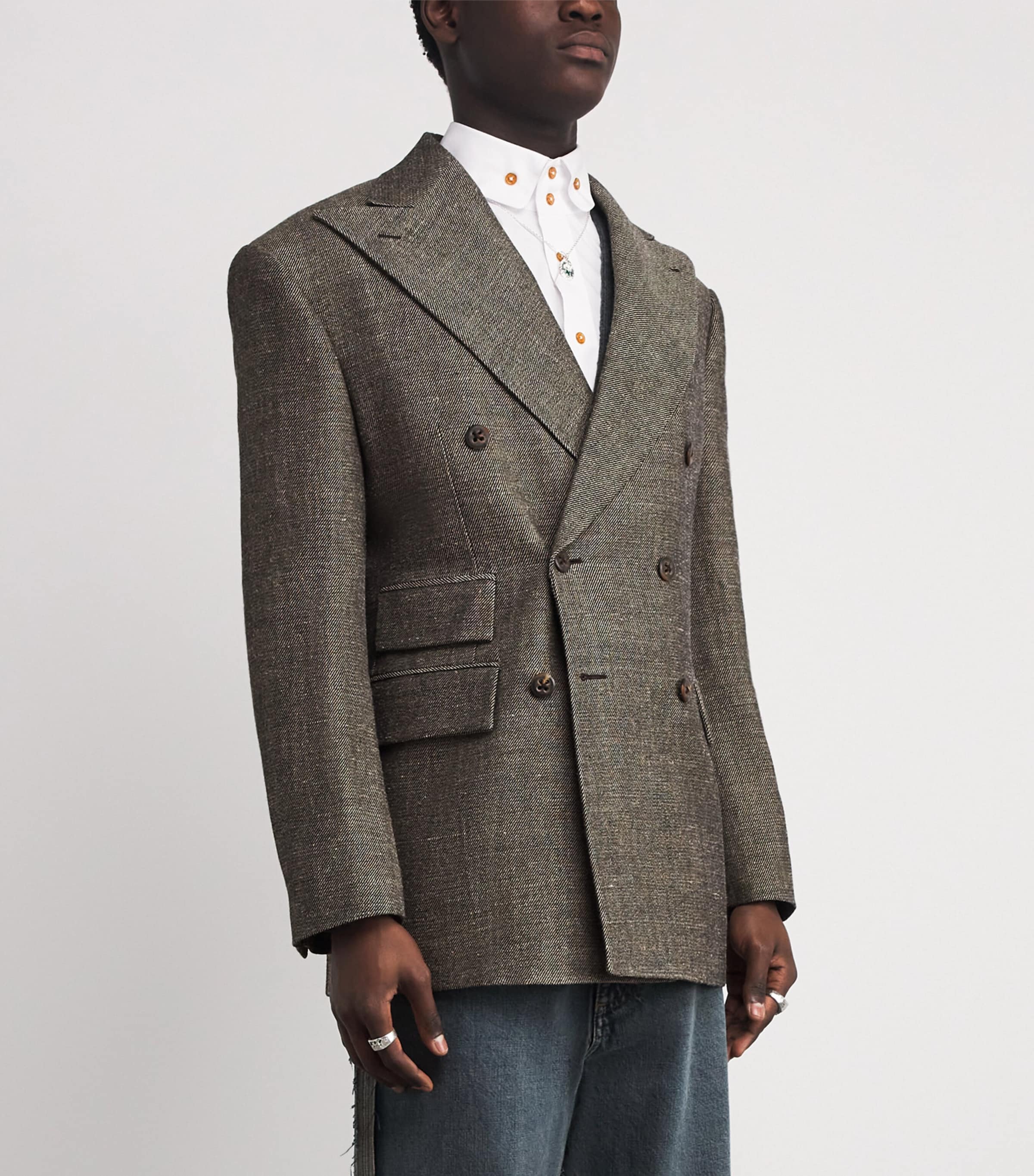 Linen-Virgin Wool Niesen Blazer C403 BLACK/BEIGE Image 3